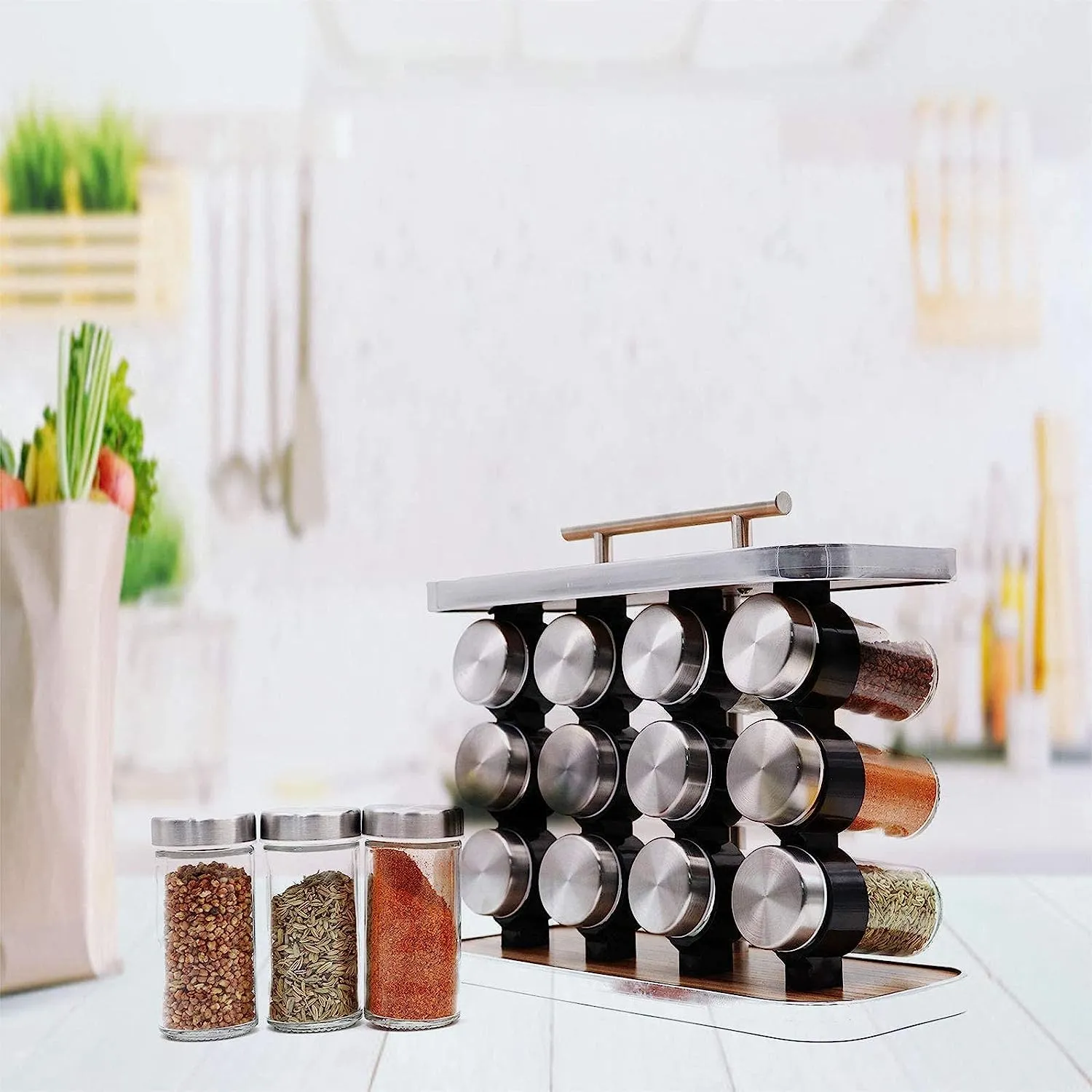 12 Bottle Kitchen Spice Rack With Handle