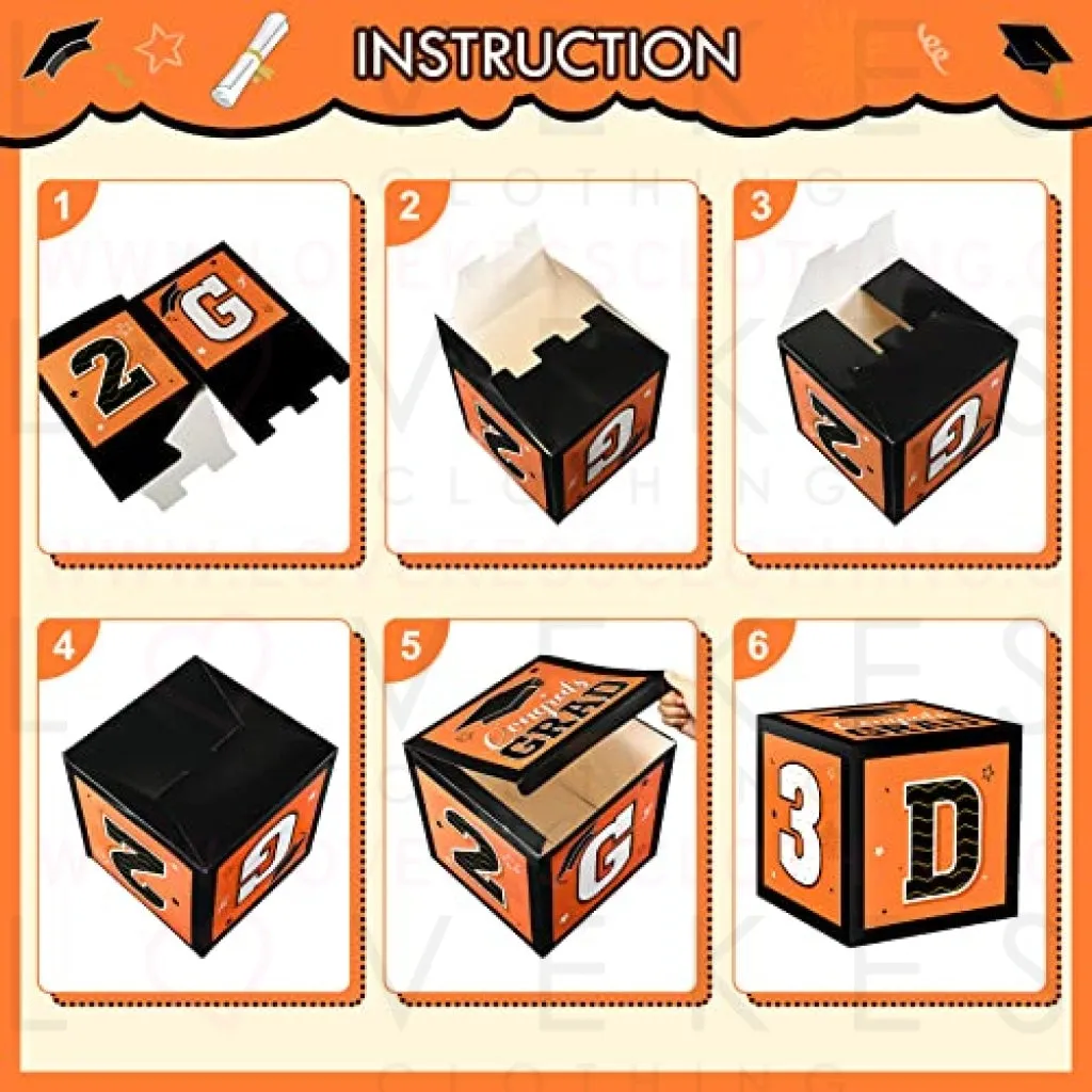63 Pieces Graduation Box Decorations 2023 Balloon Boxes Set, Congrats Grad Block Boxes Decor with Point Dot for Class of 2023 School Party Supplies Celebration, 11.8 x 11.8 x 11.8 Inch(Orange)