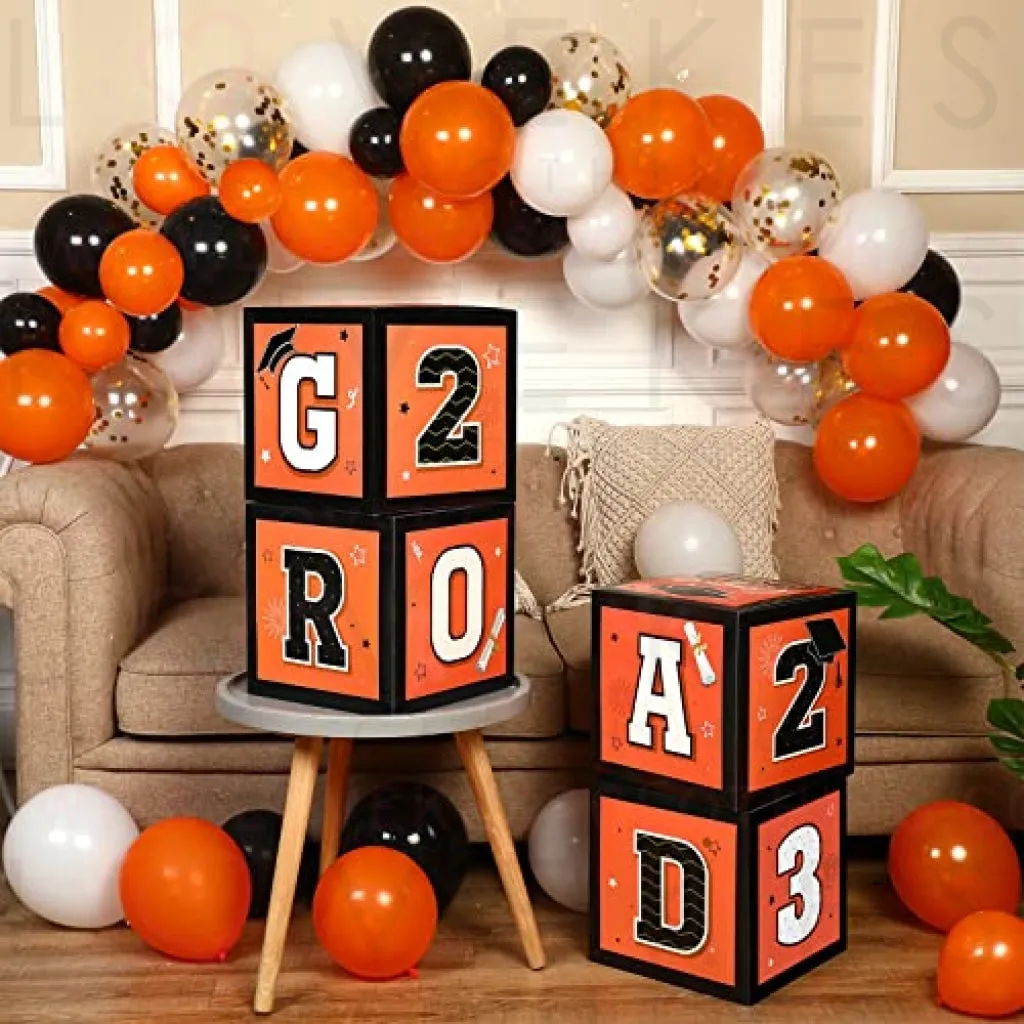 63 Pieces Graduation Box Decorations 2023 Balloon Boxes Set, Congrats Grad Block Boxes Decor with Point Dot for Class of 2023 School Party Supplies Celebration, 11.8 x 11.8 x 11.8 Inch(Orange)