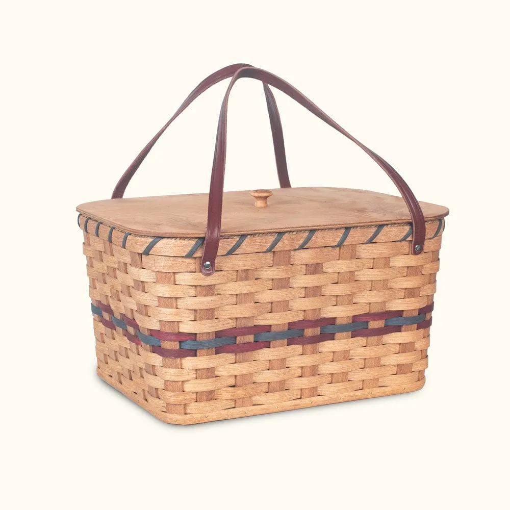 Amish Picnic Basket | Large Classic Wicker Outdoor Tote With Lid