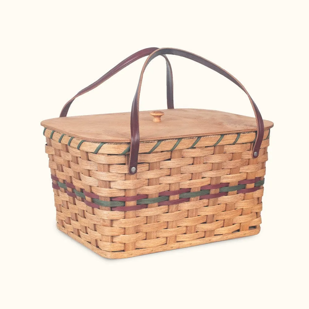 Amish Picnic Basket | Large Classic Wicker Outdoor Tote With Lid