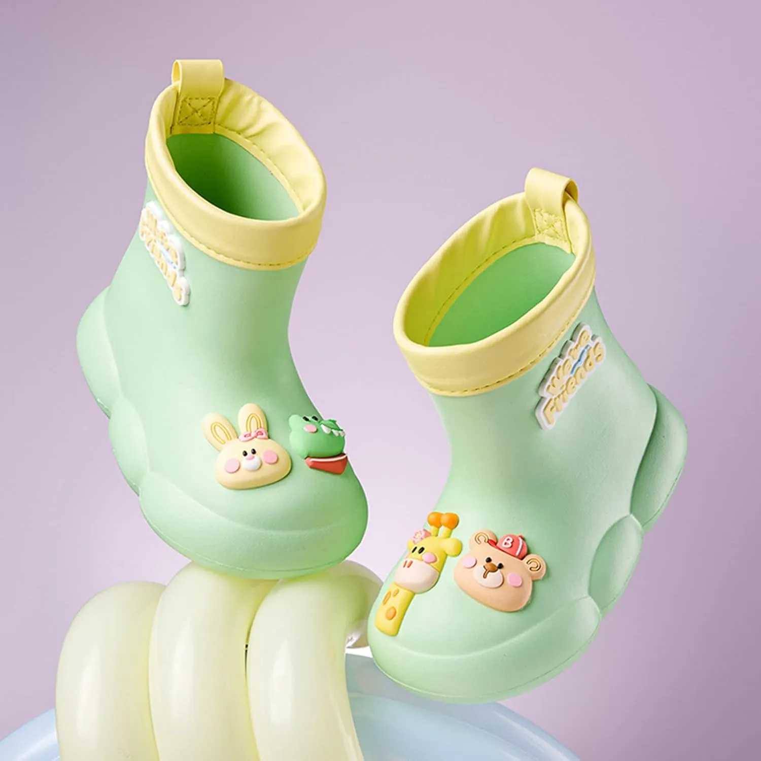 artoon Bear Rain Boots For Toddler Baby Boys Girls Outdoor aterproof Shoes Soft Sole Non Slip Fashion Comfy Booties
