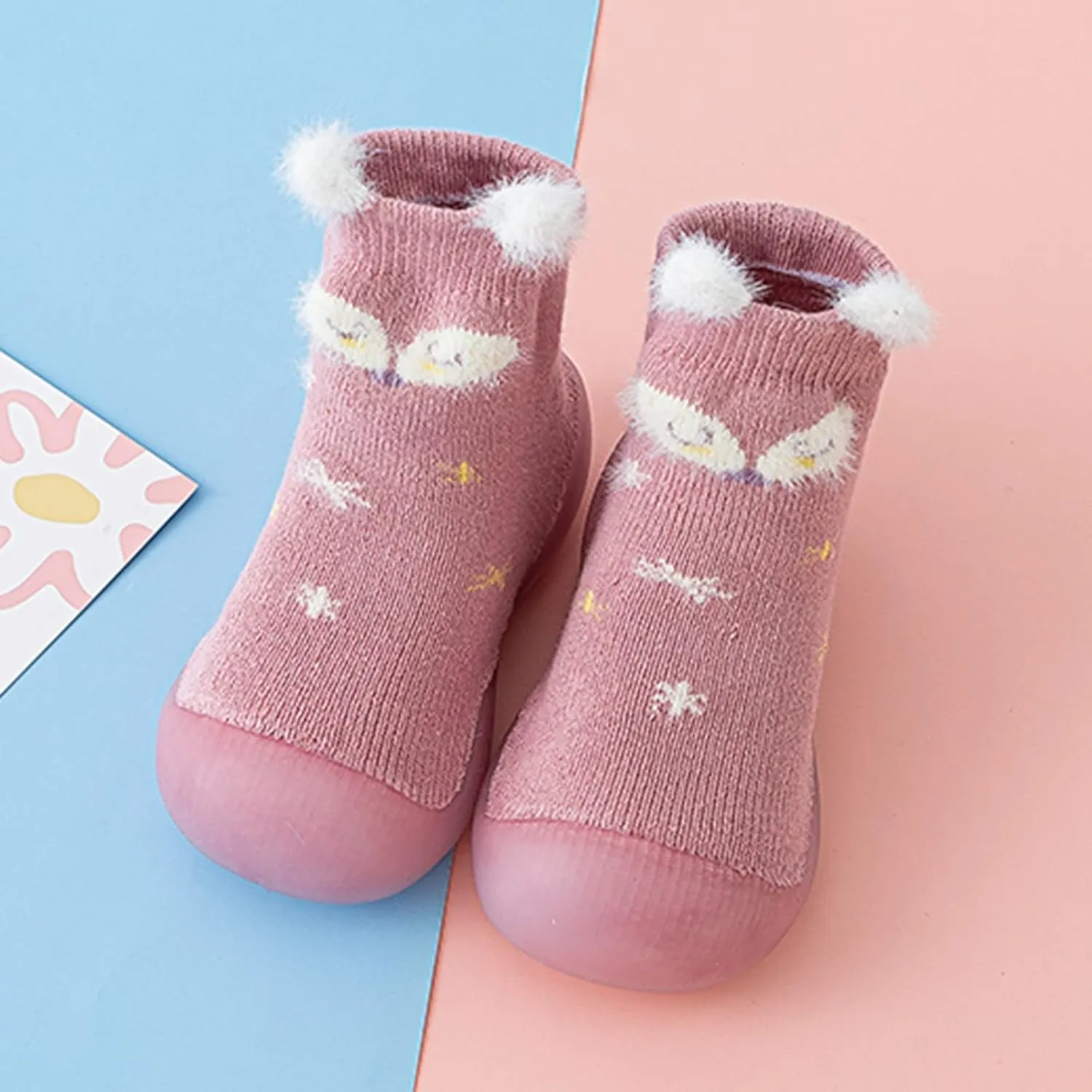 Baby Boy Girls Toddlers Walking Sock Animal Non-Slip Indoor Slipper Winter Warm Shoes Socks Soft Sole Toddle Sneaker (Pink, 2-2.5 Years Toddler)