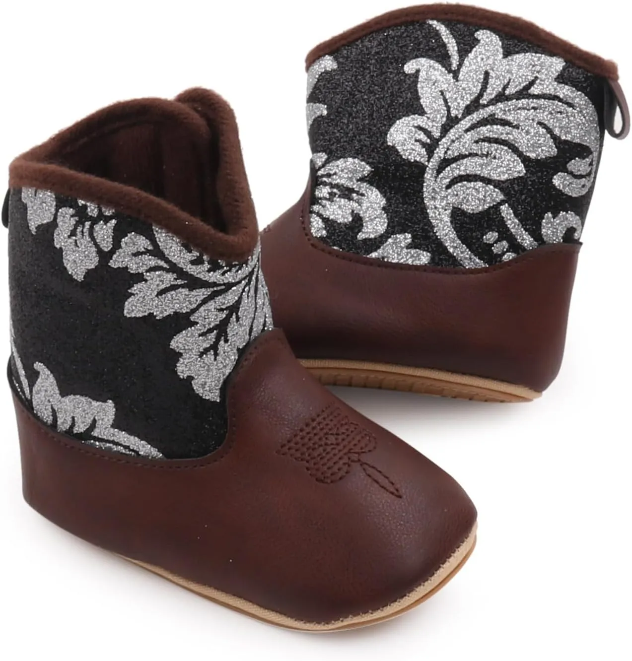 Baby Cowboy Boots Western Leather Boots Toddler Cowboy Bootie Soft Sole Non-Slip Crib Shoes for Infant Boys Girls 0-18 Months