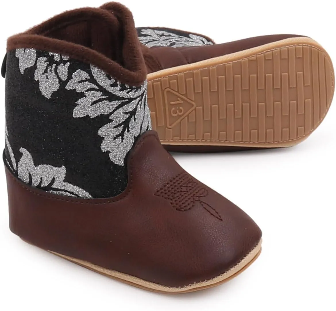 Baby Cowboy Boots Western Leather Boots Toddler Cowboy Bootie Soft Sole Non-Slip Crib Shoes for Infant Boys Girls 0-18 Months