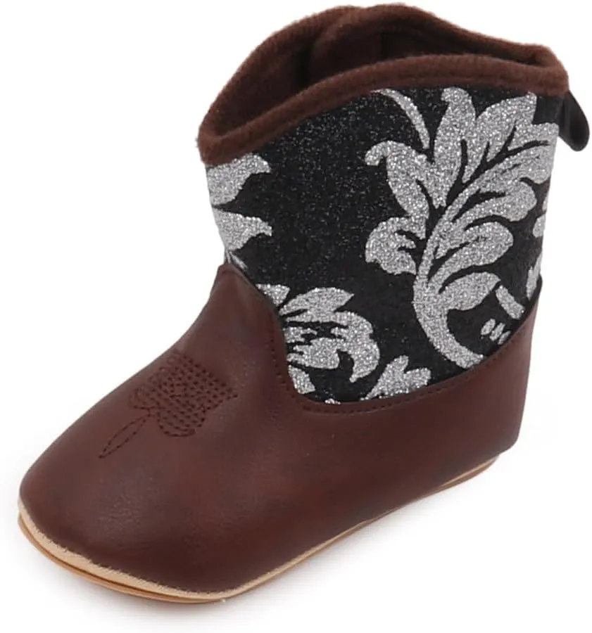Baby Cowboy Boots Western Leather Boots Toddler Cowboy Bootie Soft Sole Non-Slip Crib Shoes for Infant Boys Girls 0-18 Months