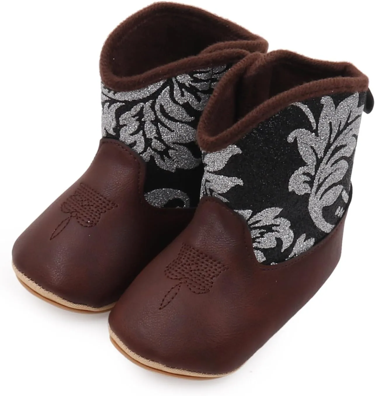 Baby Cowboy Boots Western Leather Boots Toddler Cowboy Bootie Soft Sole Non-Slip Crib Shoes for Infant Boys Girls 0-18 Months
