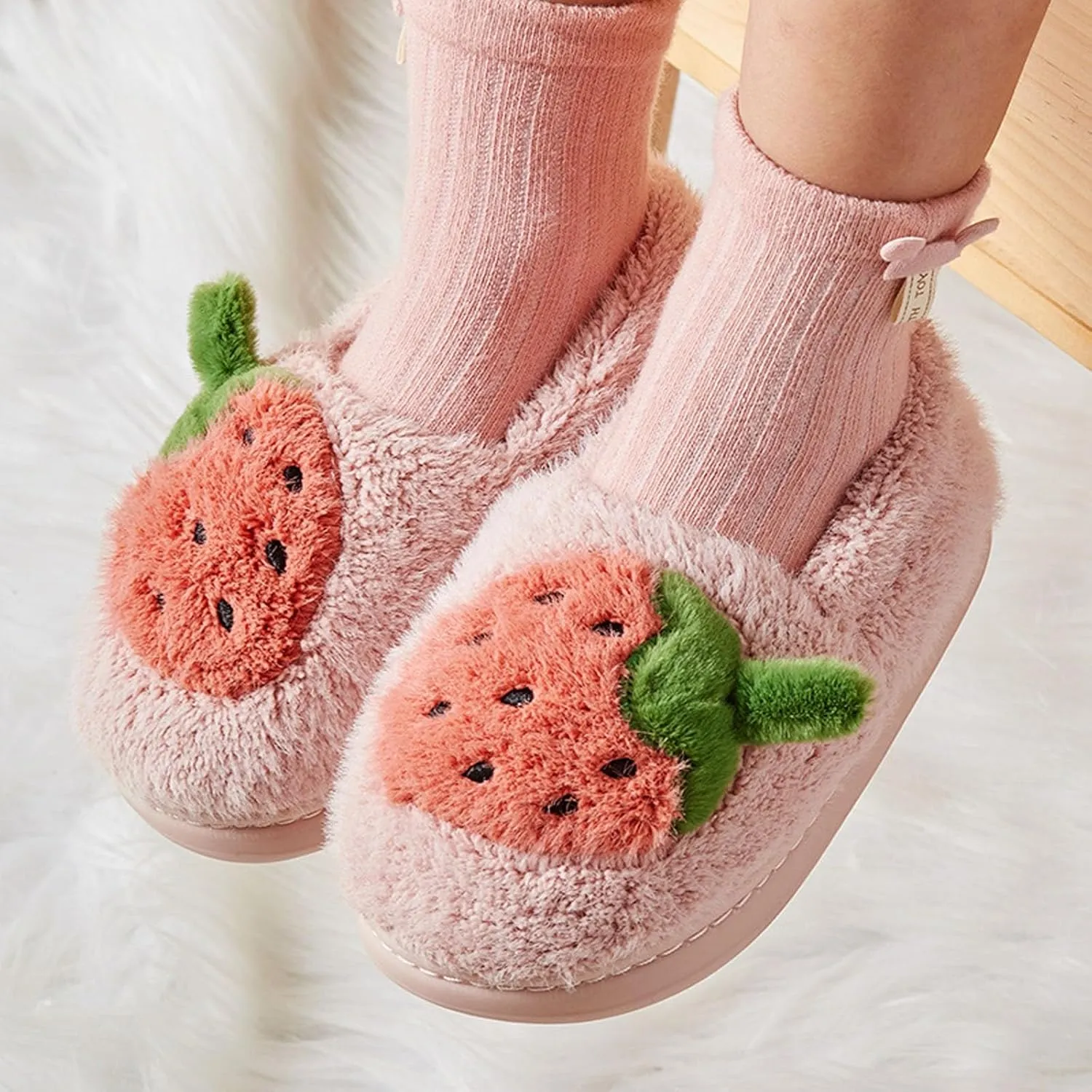 Baby Infant Fr Fuzzy Slippers Toddler Boys Girls Cotton Soft Sole Flat Shoes Winter Indoor Memory Foam House Shoes