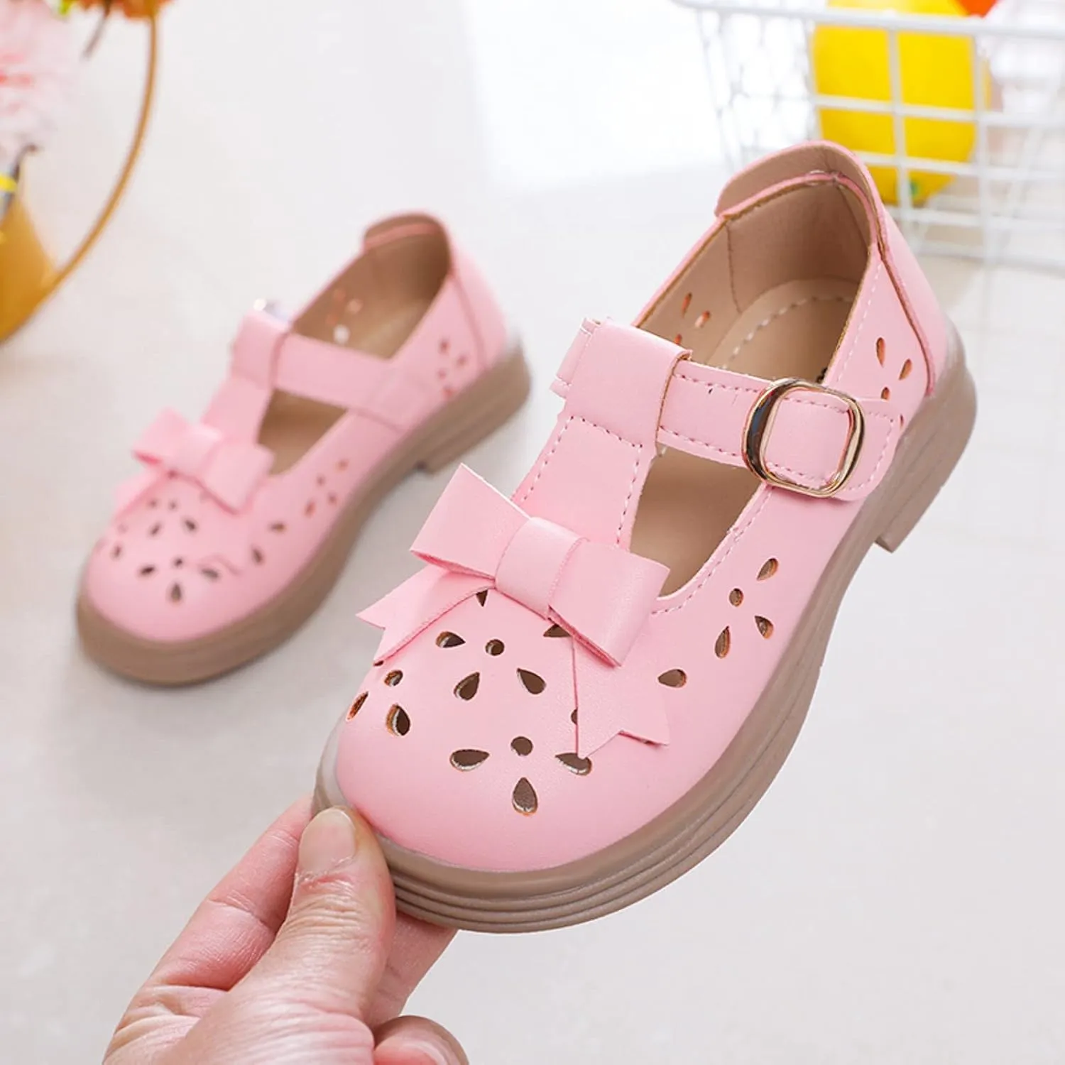 Baby Kids Rubber Sole Mary Jane Shoes Closed Toe Ankle Leather Soft Sandals Childrens Non Slip Buckle Adjusted Shoes