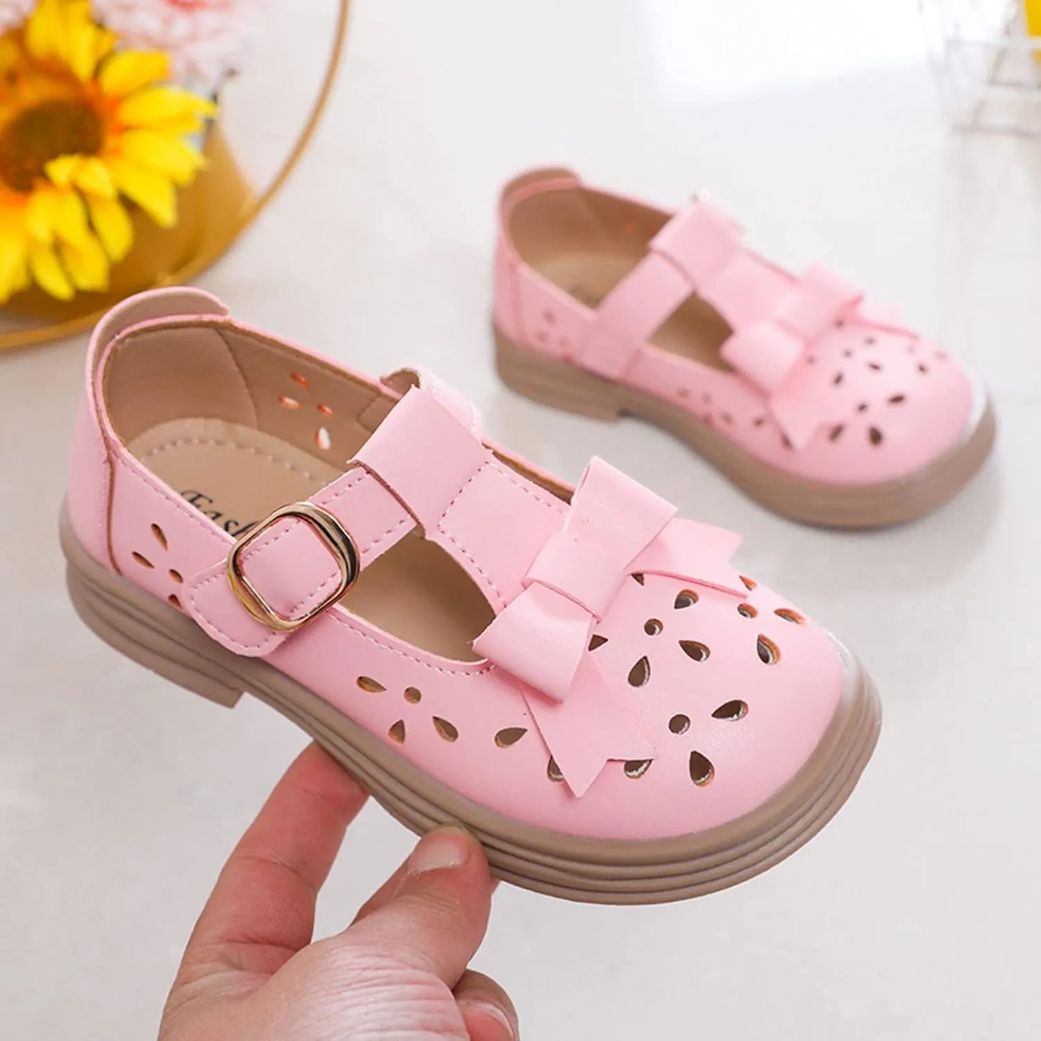 Baby Kids Rubber Sole Mary Jane Shoes Closed Toe Ankle Leather Soft Sandals Childrens Non Slip Buckle Adjusted Shoes