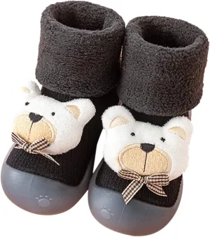 Baby Shoes Warm Winter Cartoon Baby Shoes Baby Soft Sole Shoes Babies First Shoes for Walking (Black, 1.5-2 Years)