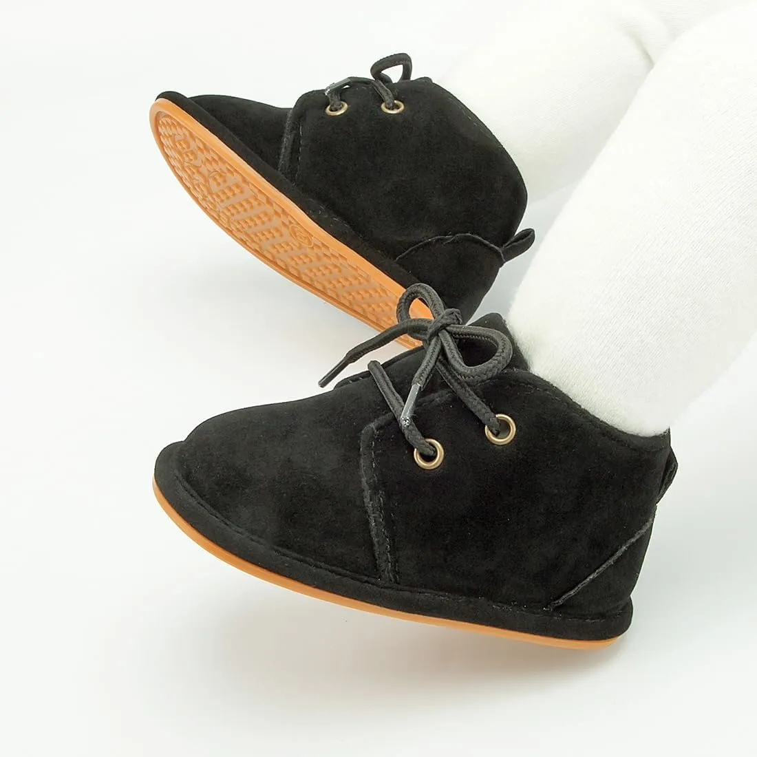Baby Unisex Warm Snow Boots Newborn Leather Fur Lace Up Ankle Anti-Slip Rubber Texture Sole Toddler Prewalker Winter Crib Shoes