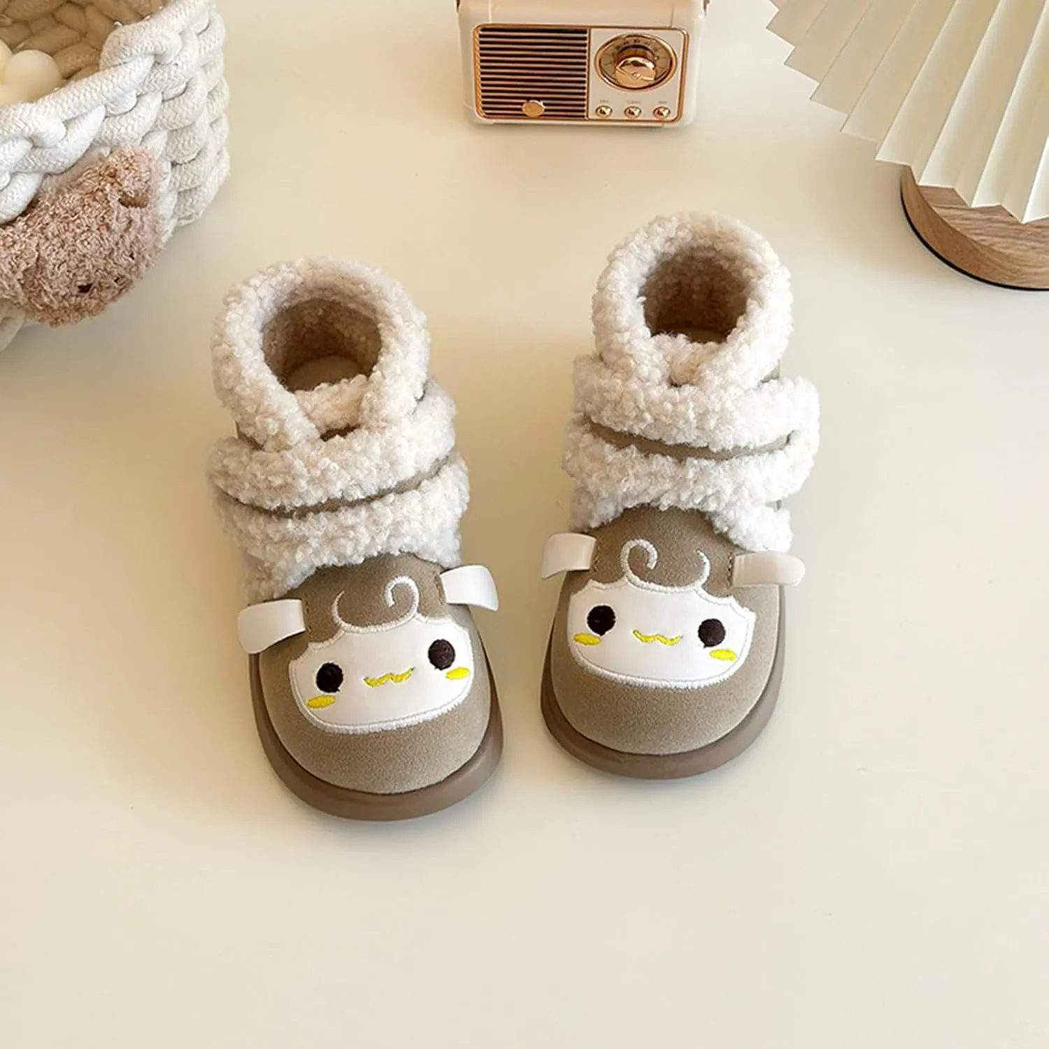 Baby Winter Furry Warm Ankle Shoes for Toddler Cute artoon Plush Lined Snow Boots Soft Sole Kids Size 3 Snow Boots