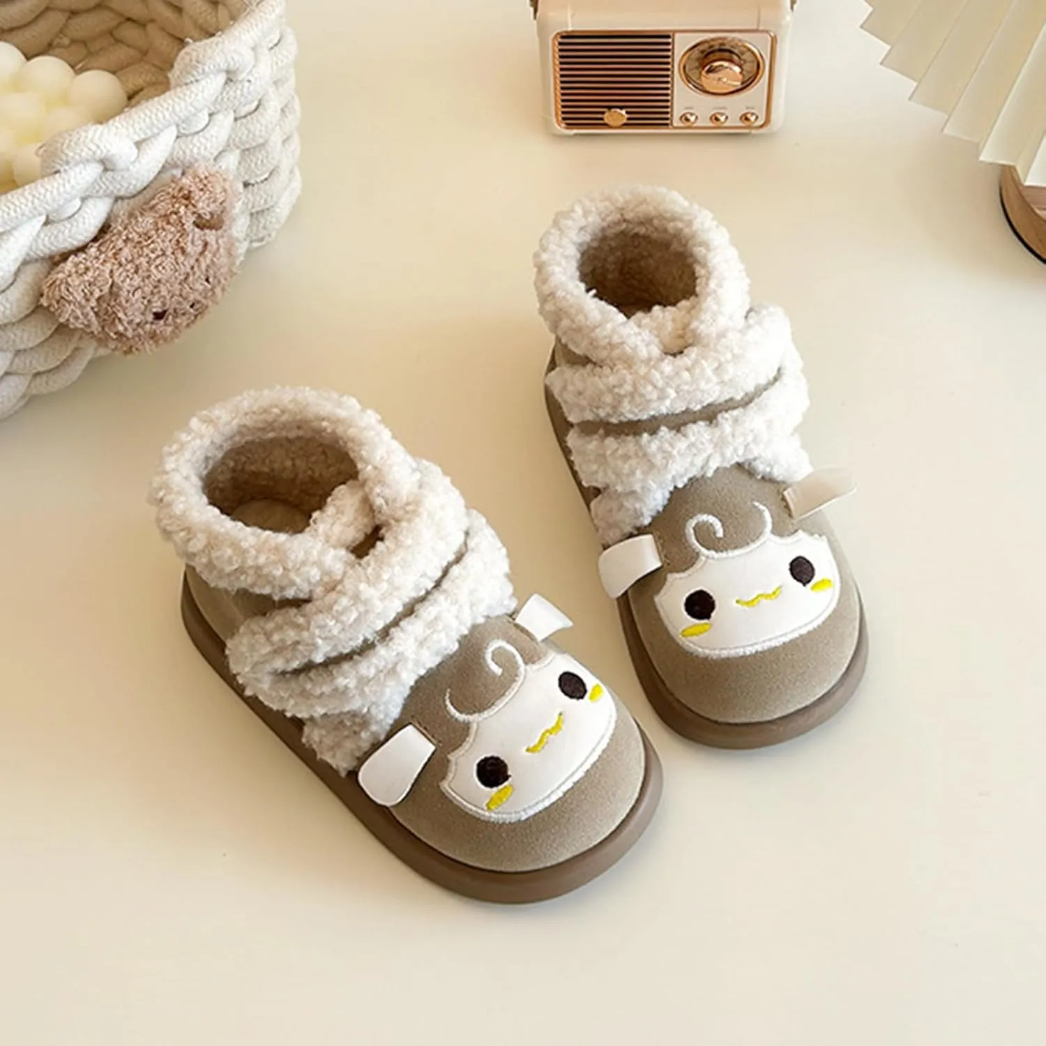Baby Winter Furry Warm Ankle Shoes for Toddler Cute artoon Plush Lined Snow Boots Soft Sole Kids Size 3 Snow Boots