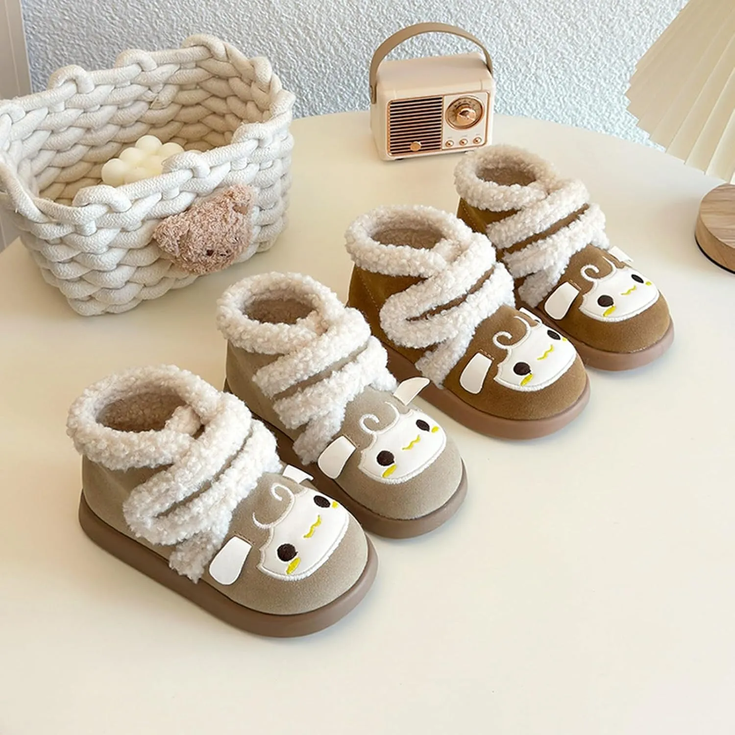 Baby Winter Furry Warm Ankle Shoes for Toddler Cute artoon Plush Lined Snow Boots Soft Sole Kids Size 3 Snow Boots