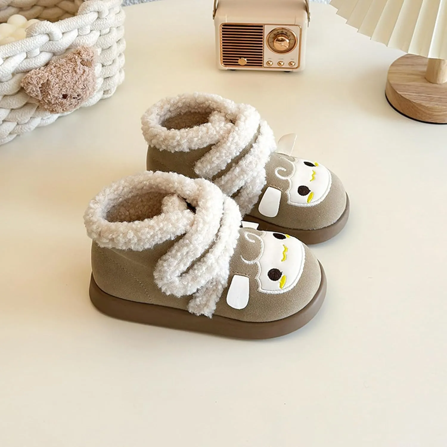 Baby Winter Furry Warm Ankle Shoes for Toddler Cute artoon Plush Lined Snow Boots Soft Sole Kids Size 3 Snow Boots