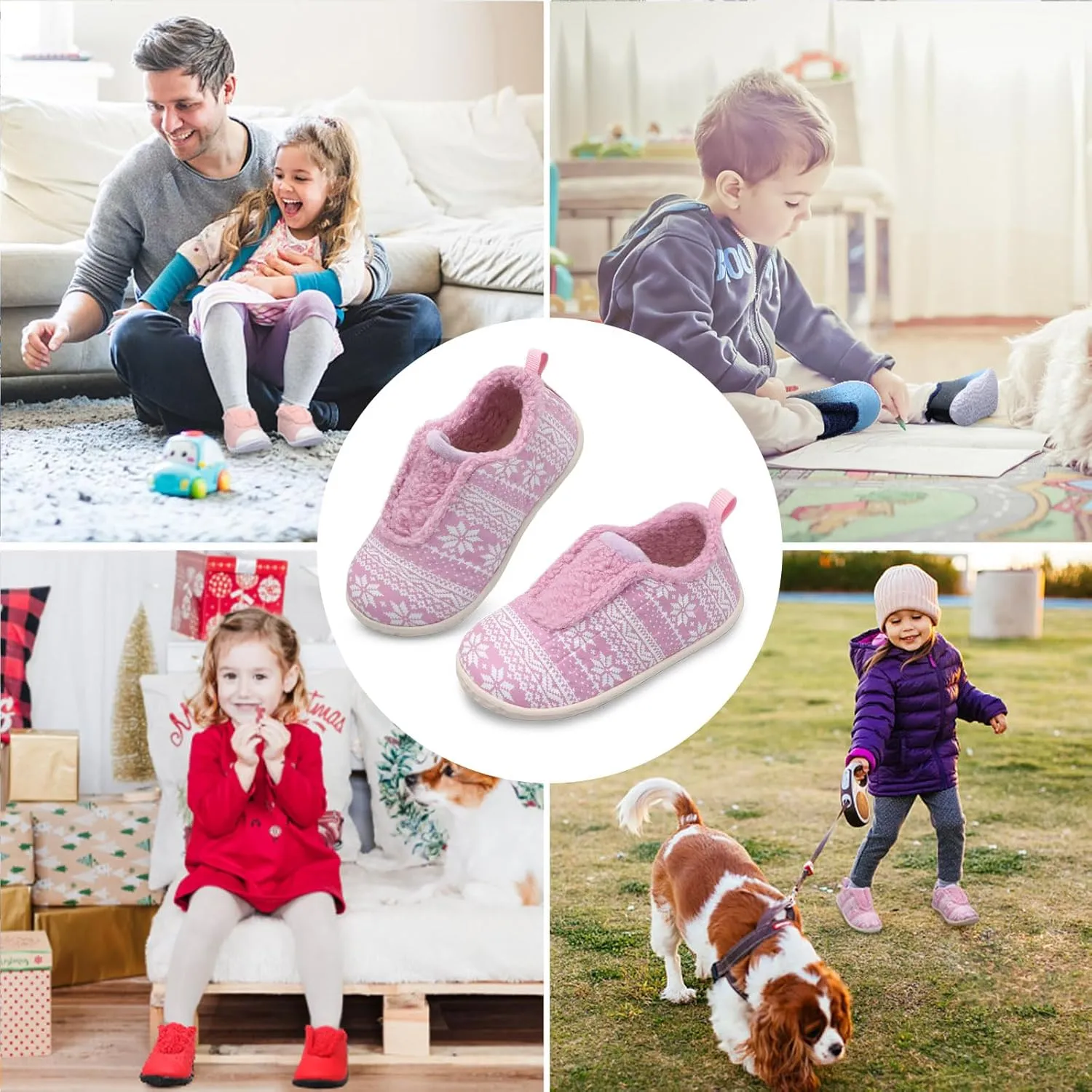 BARERUN Toddler Slippers Boys Girls Warm Skin-friendly House Slippers Soft-Lightweight Around House Shoes for Kids Indoor/Outdoor