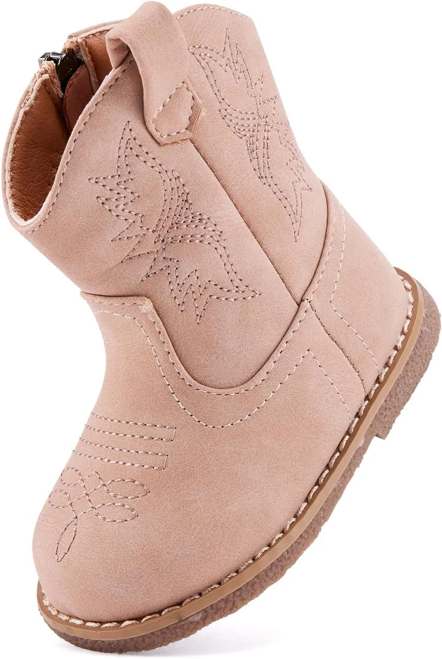 BMCiTYBM Baby Cowboy Cowgirl Boots Infant Western Boots Toddler Boys Girls Round Toe Riding Mid Calf Boots All Seasons for 6 9 12 18 24 Months
