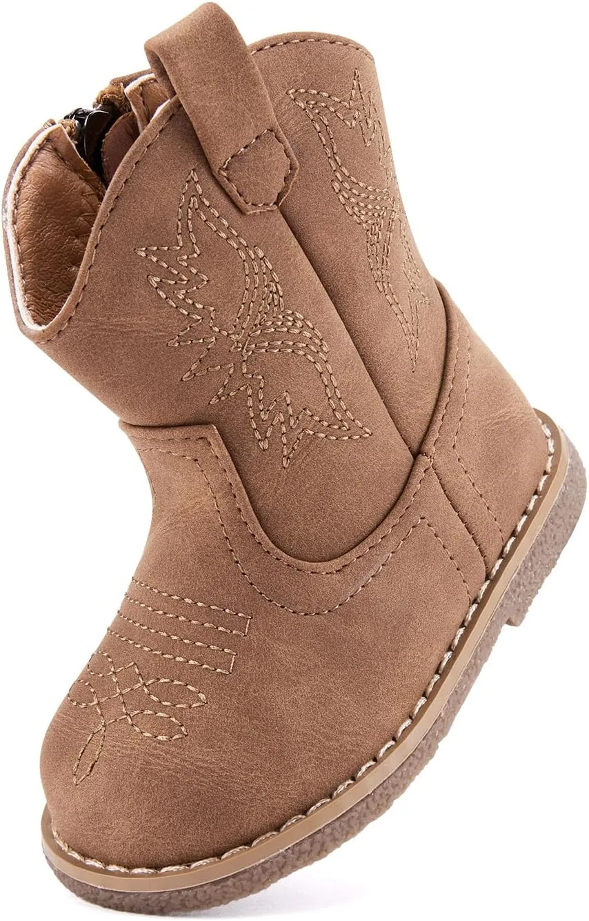 BMCiTYBM Baby Cowboy Cowgirl Boots Infant Western Boots Toddler Boys Girls Round Toe Riding Mid Calf Boots All Seasons for 6 9 12 18 24 Months
