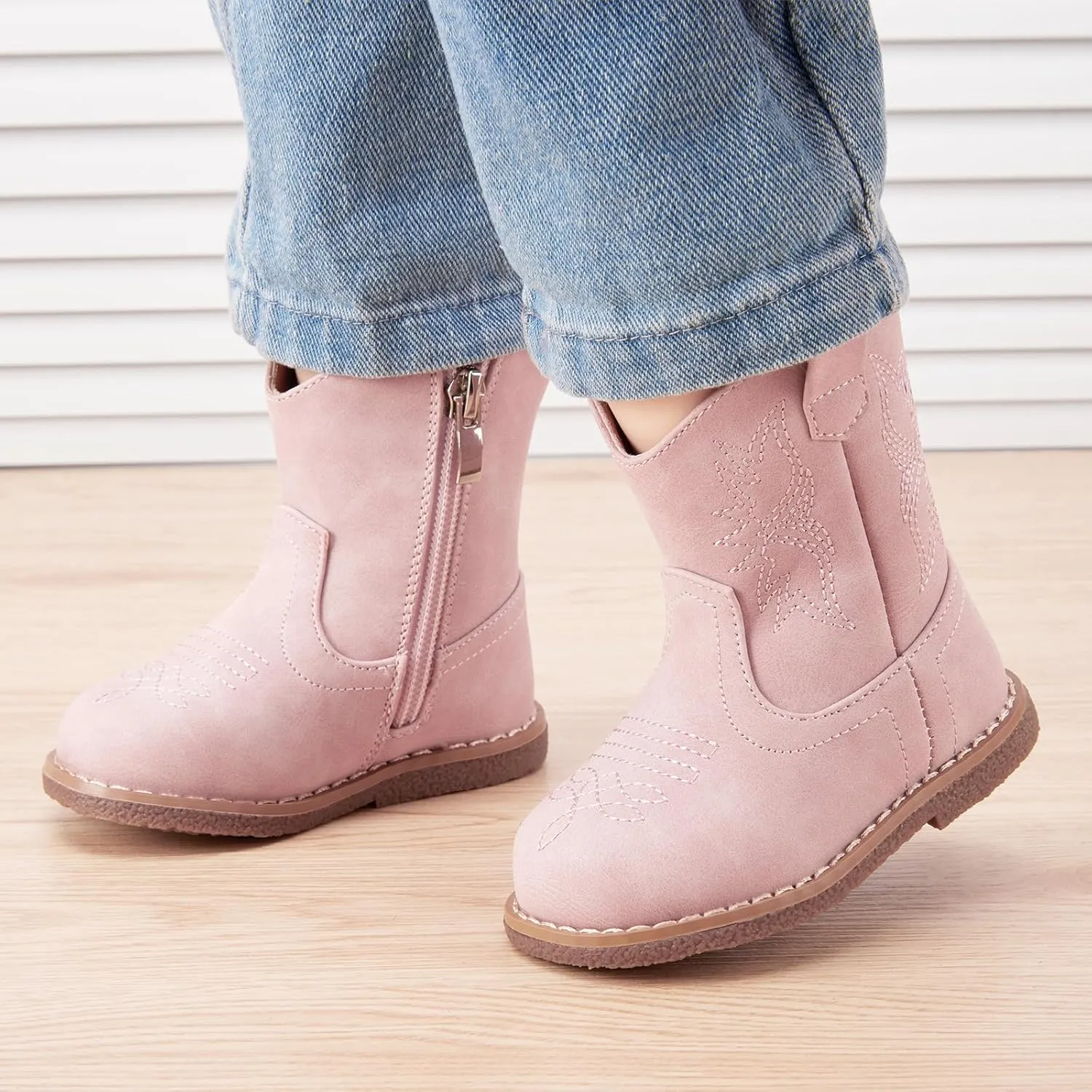 BMCiTYBM Baby Cowboy Cowgirl Boots Infant Western Boots Toddler Boys Girls Round Toe Riding Mid Calf Boots All Seasons for 6 9 12 18 24 Months
