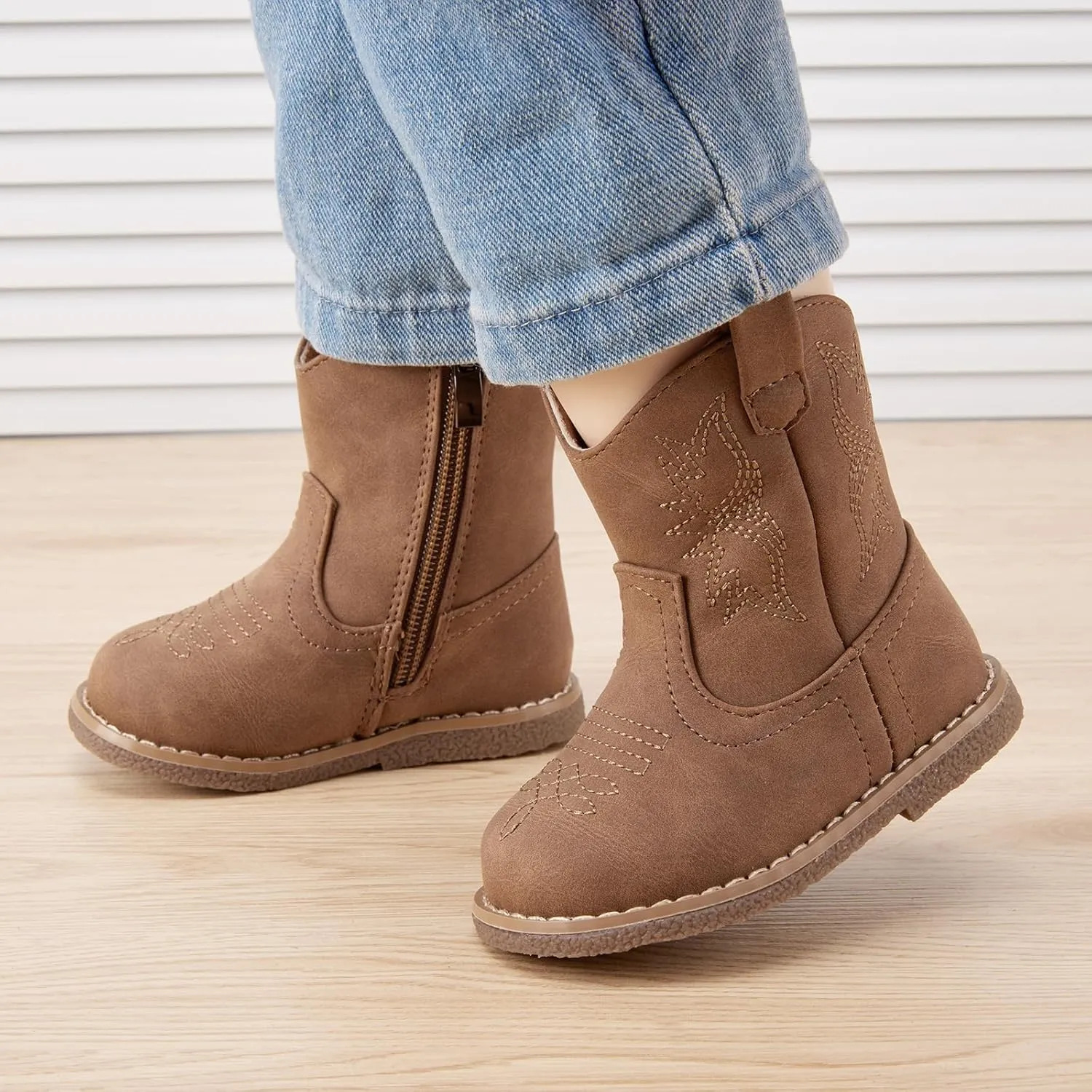 BMCiTYBM Baby Cowboy Cowgirl Boots Infant Western Boots Toddler Boys Girls Round Toe Riding Mid Calf Boots All Seasons for 6 9 12 18 24 Months
