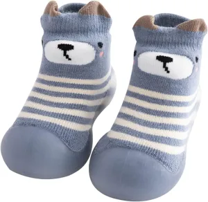 Boys Girls House Shoes Kids Toddler Baby Boys Girls Solid Warm Knit Soft Sole Rubber Shoe Socks Slippers (Blue, 22)