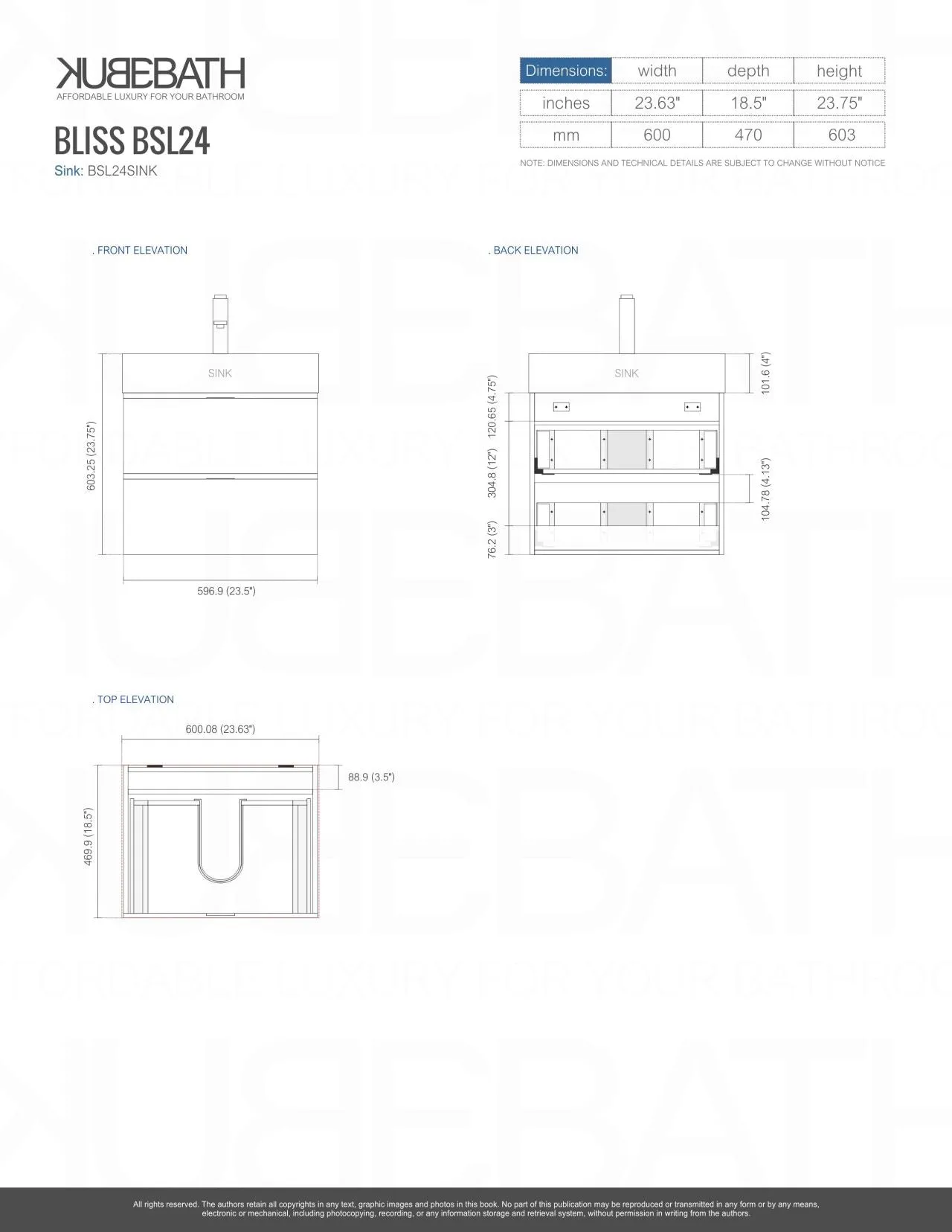 BSL24" Grey Oak, Wall Mount Bathroom Vanity