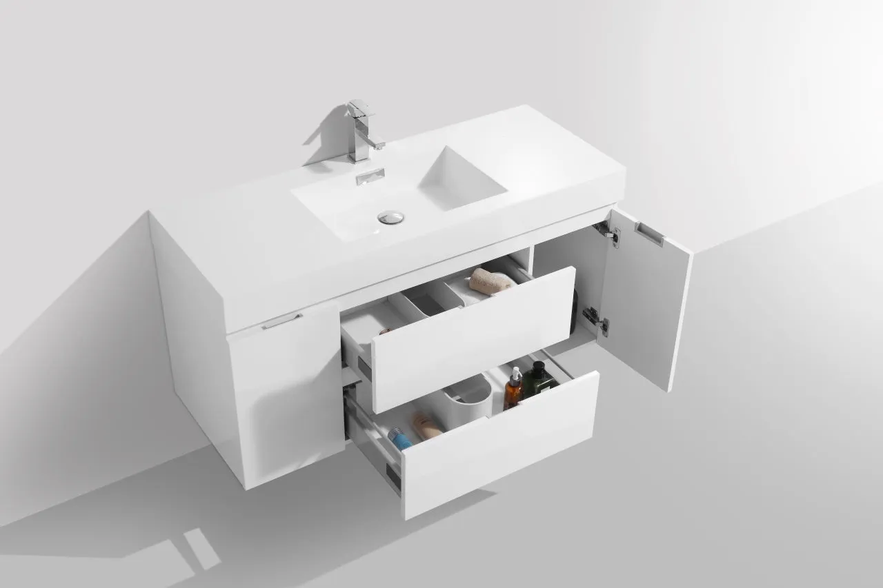 BSL48" High Gloss White, Wall Mount Bathroom Vanity