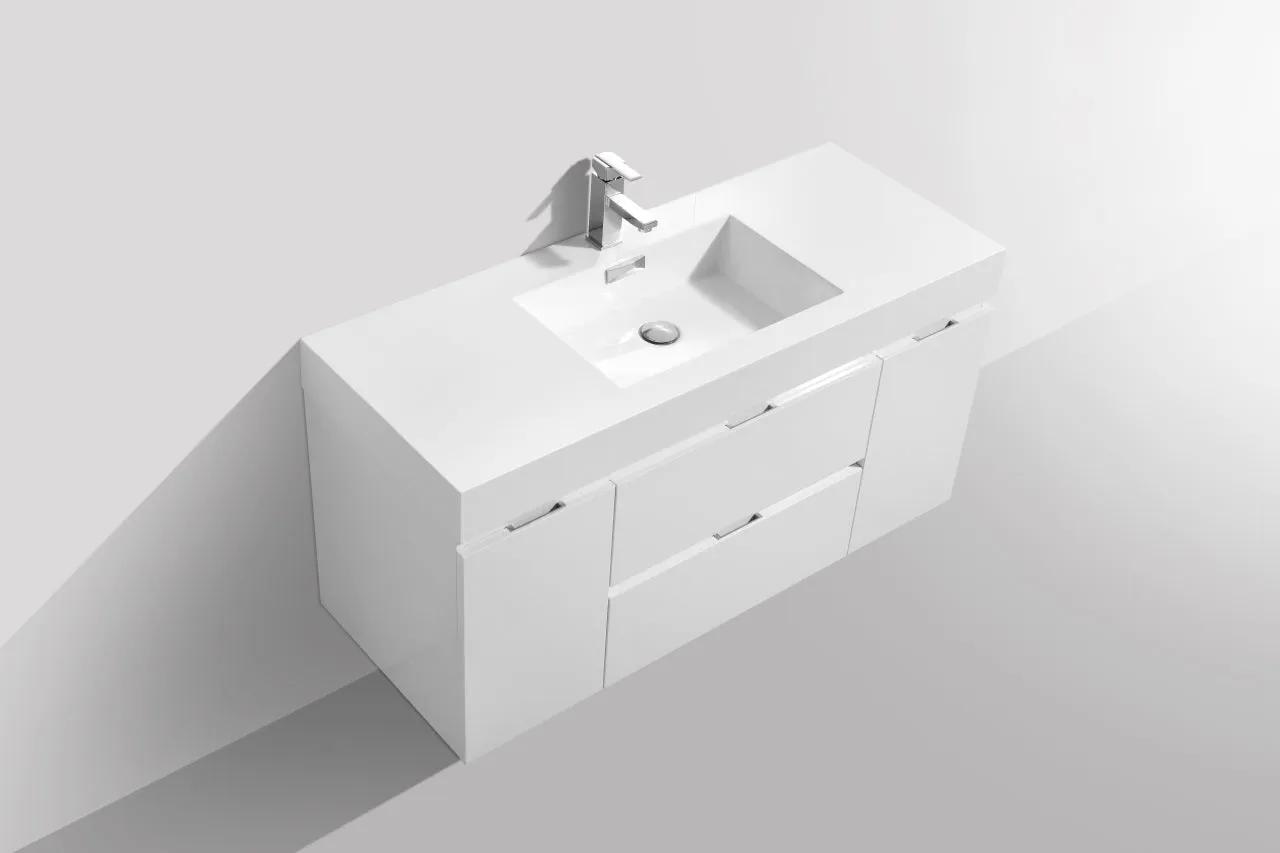 BSL48" High Gloss White, Wall Mount Bathroom Vanity