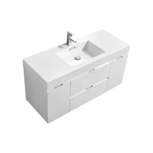 BSL48" High Gloss White, Wall Mount Bathroom Vanity
