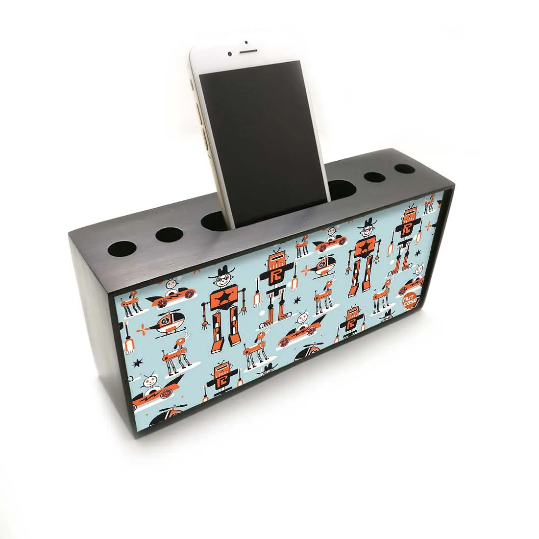 Cool Pen stand with Mobile holder Desk Organizer-Robots Everywhere