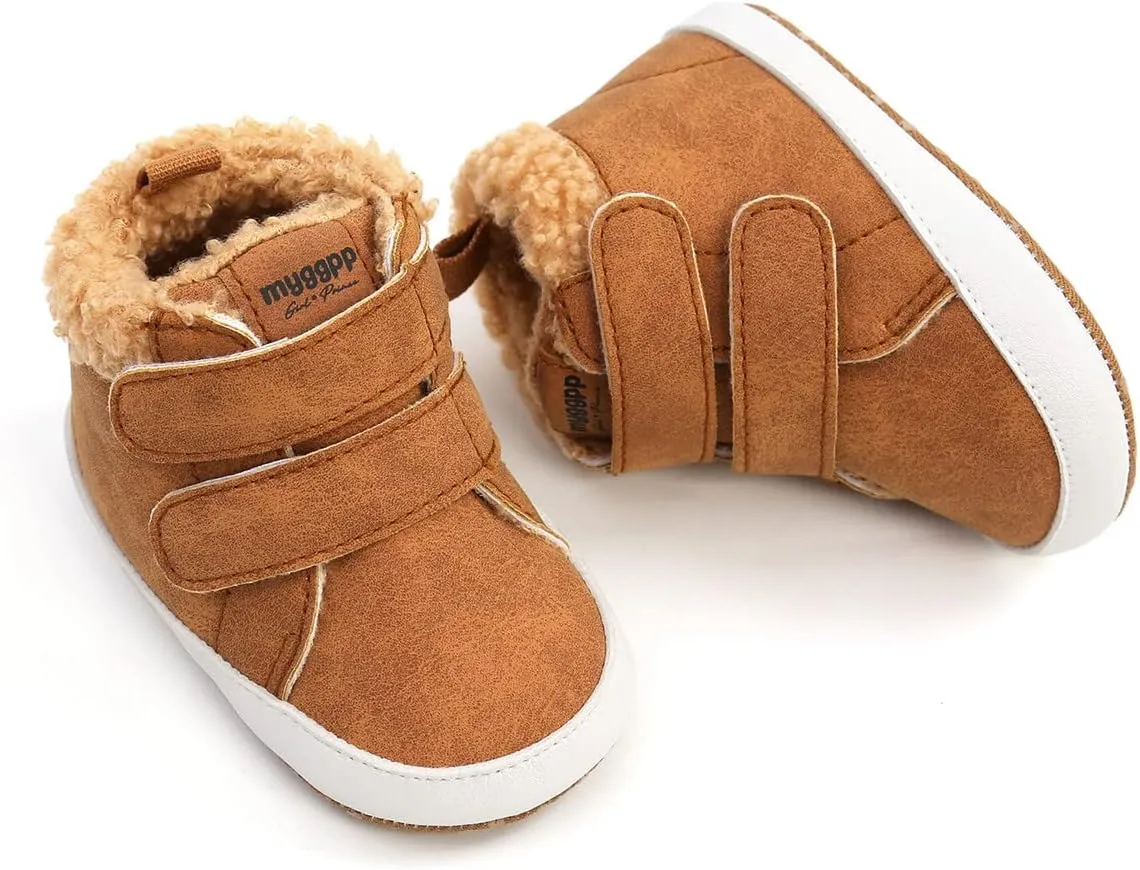 COSANKIM Baby Booties Baby Girl Shoes Winter Warm Fur Lining Non-Slip Lace Up Newborn Boots Infant Toddler First Walker Crib Shoes