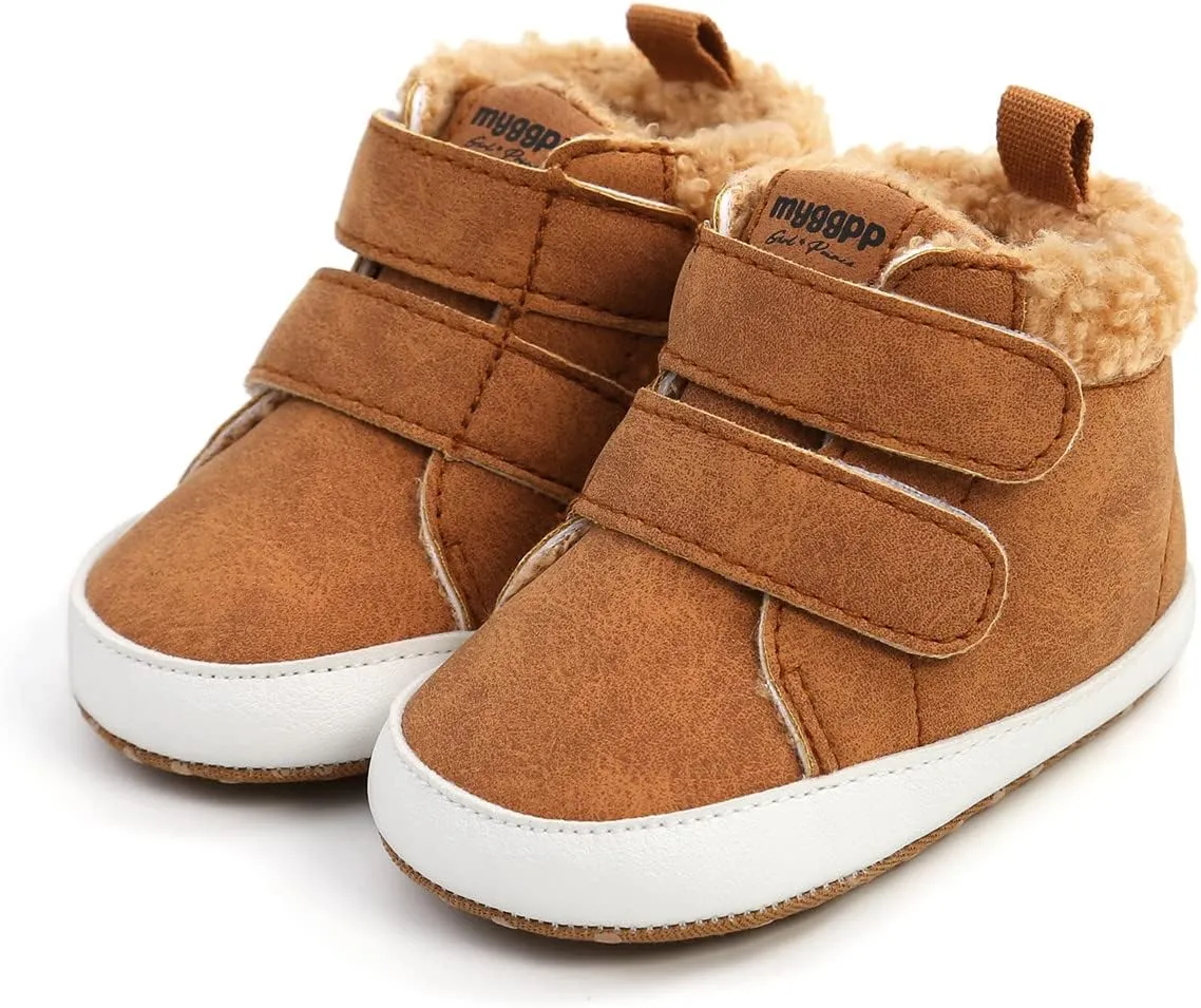 COSANKIM Baby Booties Baby Girl Shoes Winter Warm Fur Lining Non-Slip Lace Up Newborn Boots Infant Toddler First Walker Crib Shoes