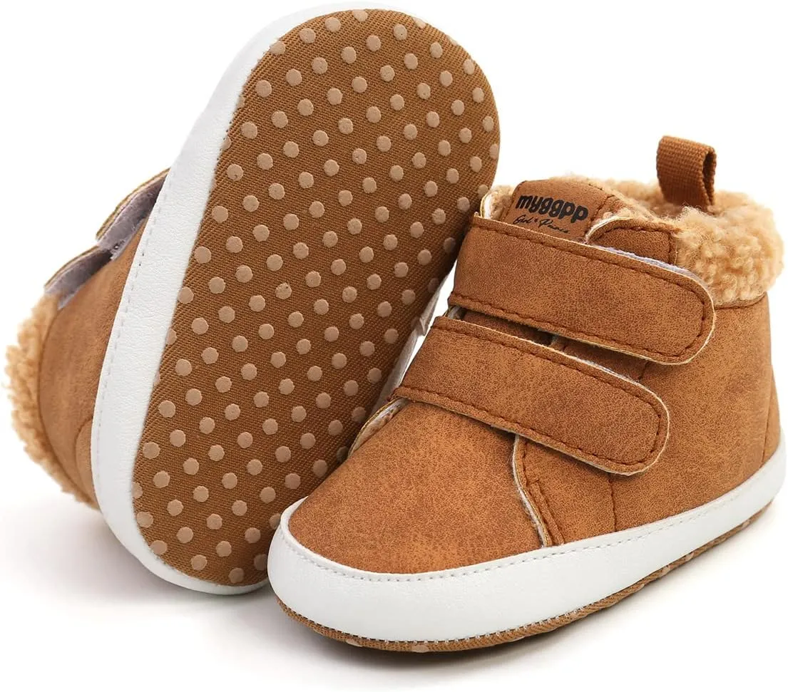 COSANKIM Baby Booties Baby Girl Shoes Winter Warm Fur Lining Non-Slip Lace Up Newborn Boots Infant Toddler First Walker Crib Shoes