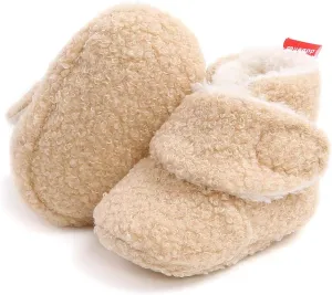 COSANKIM Baby Booties Newborn Boys Girls Fleece Boots Non Slip Grippers Stay On Slipper Socks Infant First Walker Winter Warm Crib Shoes