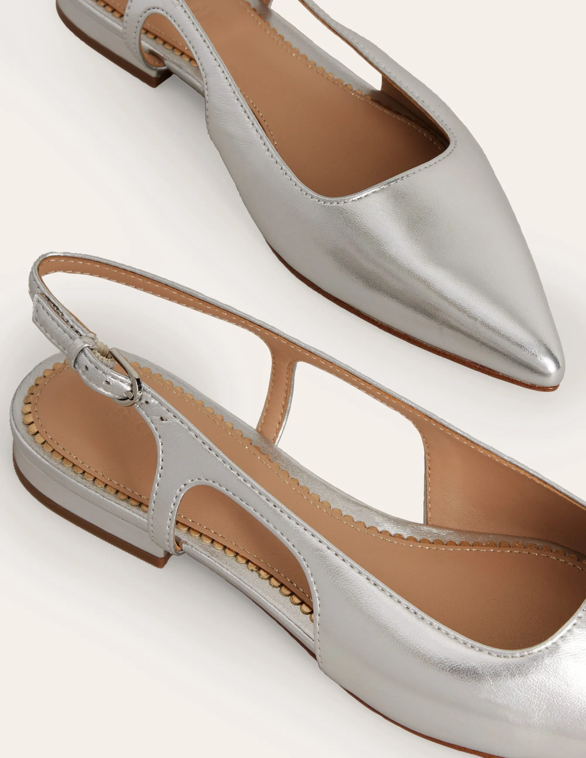 Cut Out Slingback Flat-Silver Leather