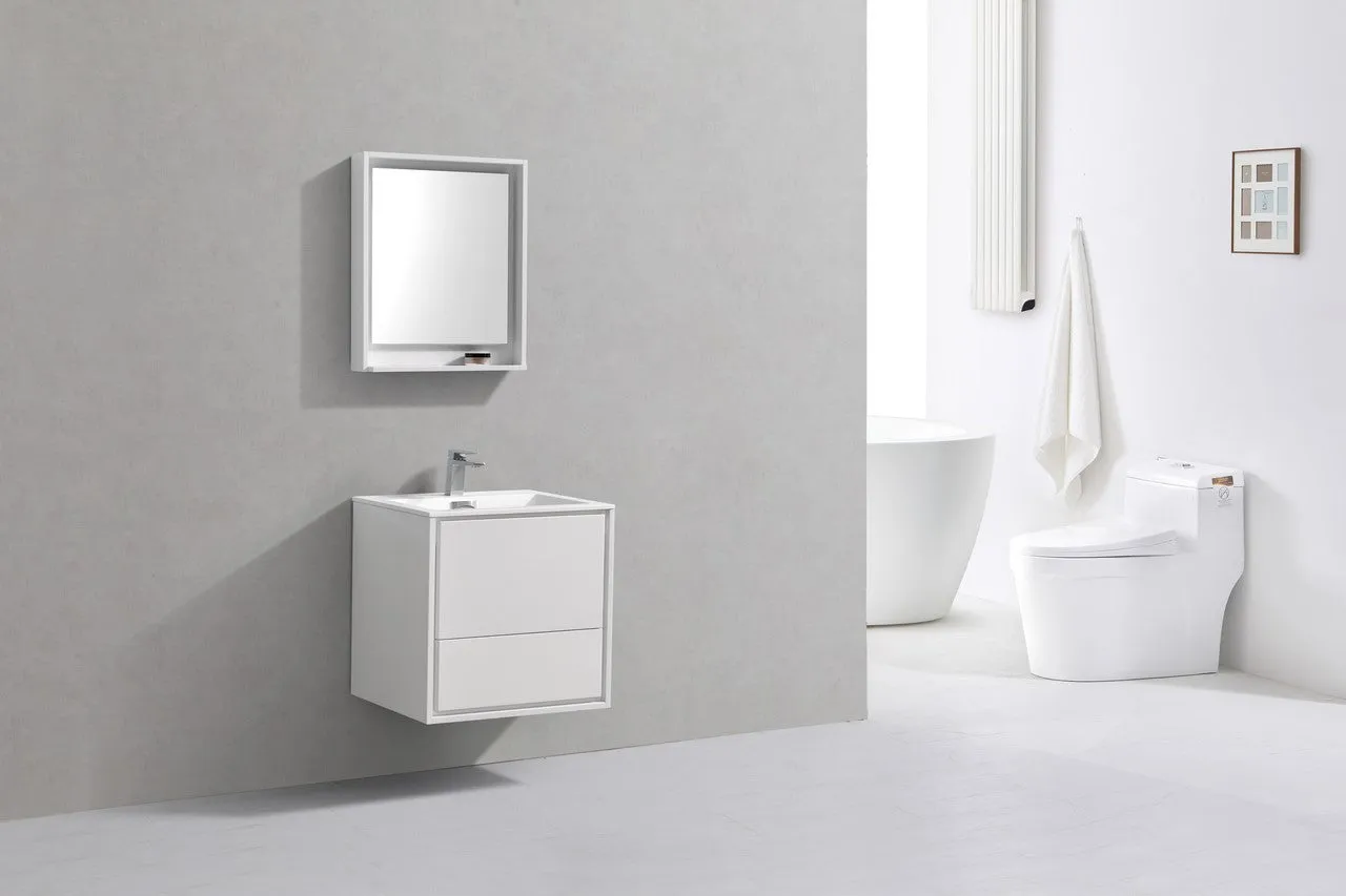 DL24GW, 24" HIGH GLOSSY WHITE WALL MOUNT MODERN BATHROOM VANITY