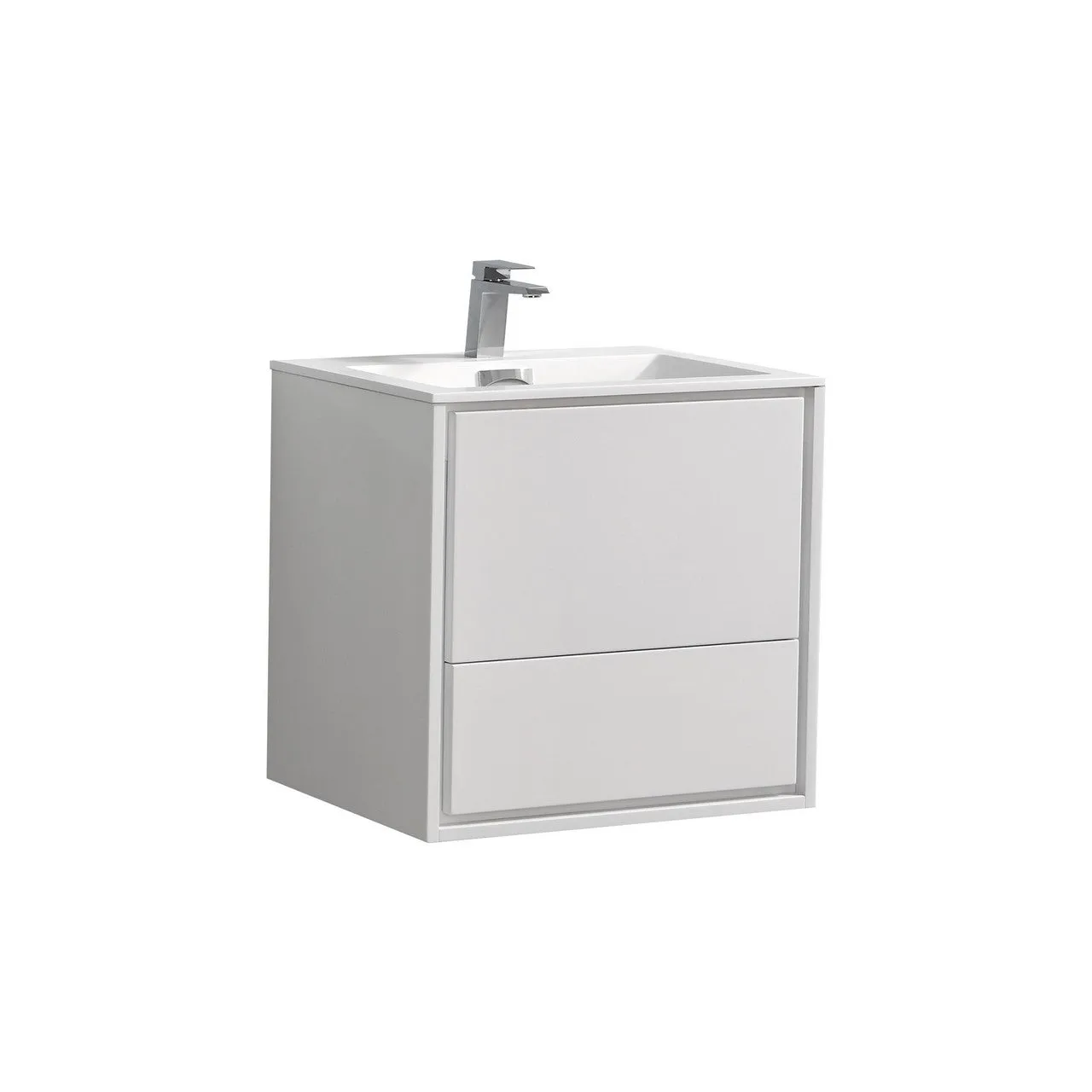 DL24GW, 24" HIGH GLOSSY WHITE WALL MOUNT MODERN BATHROOM VANITY