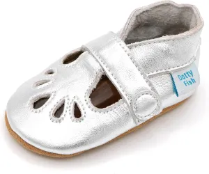 Dotty Fish Baby Shoes, Girls Leather T-Bar Crib Shoes