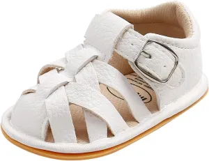 EnJoCho Children Running Shoes Flat Walking Soft Rubber Sandals Girls Sole Baby Non-Slip Shoes Boys Summer Baby Shoes (White, 0-6 Months)