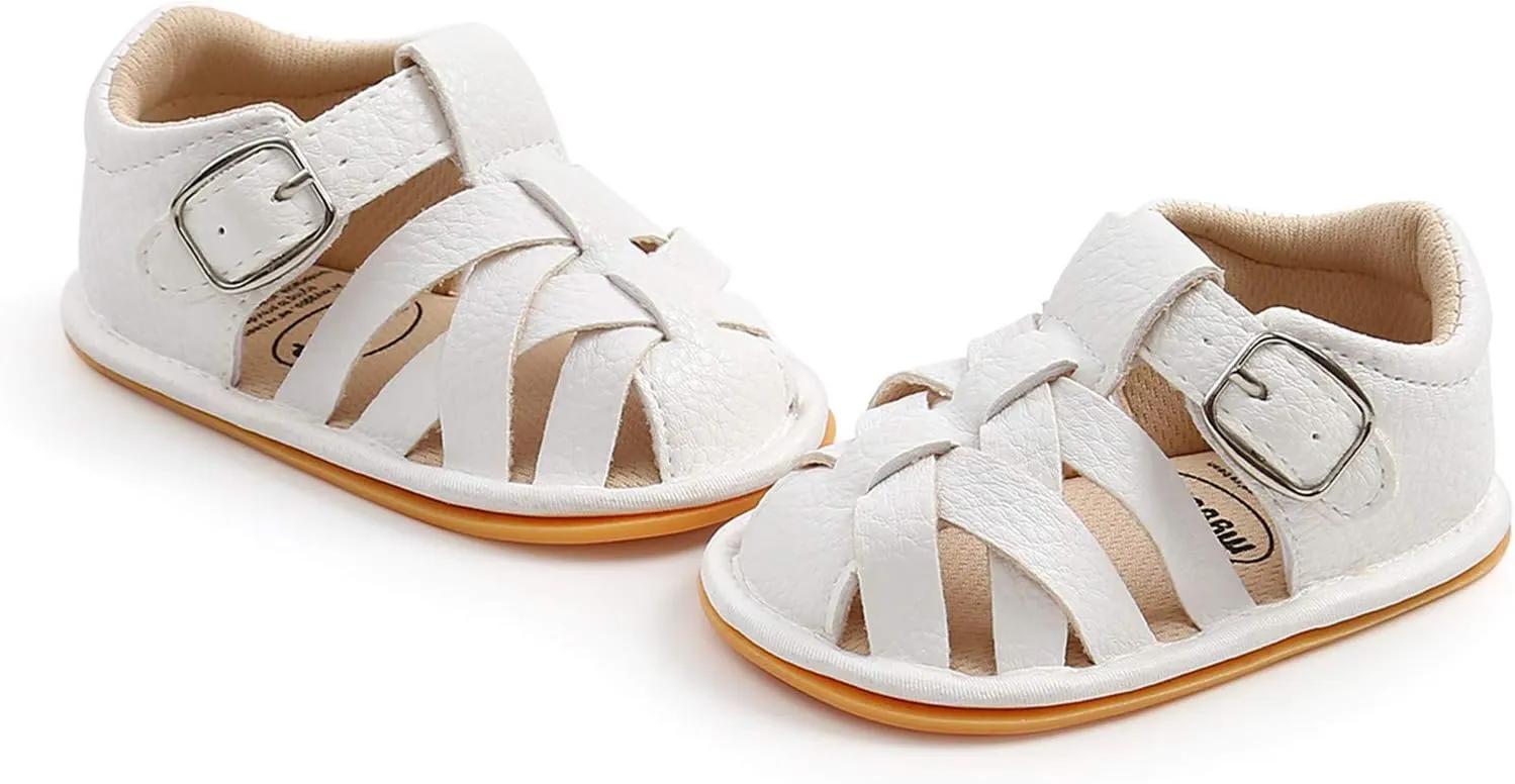 EnJoCho Children Running Shoes Flat Walking Soft Rubber Sandals Girls Sole Baby Non-Slip Shoes Boys Summer Baby Shoes (White, 0-6 Months)