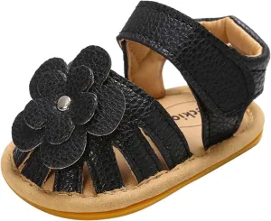 EnJoCho Cute Sandals Soft Baby Flower Girls Non-Slip Flat Rubber Sole Shoes Walking Boys Baby Lightwight Shoes (Black, 4Xmm)