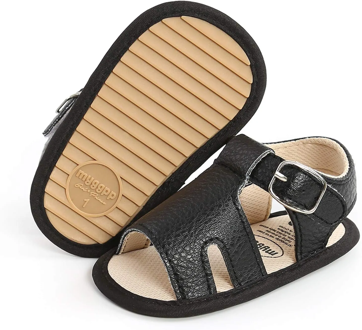 EnJoCho Cute Soft Walking Boys Prewalker Sandals Sole Baby Flat Rubber Girls Shoes Non-Slip Baby Lightwight Shoes (Black, 0-6 Months)
