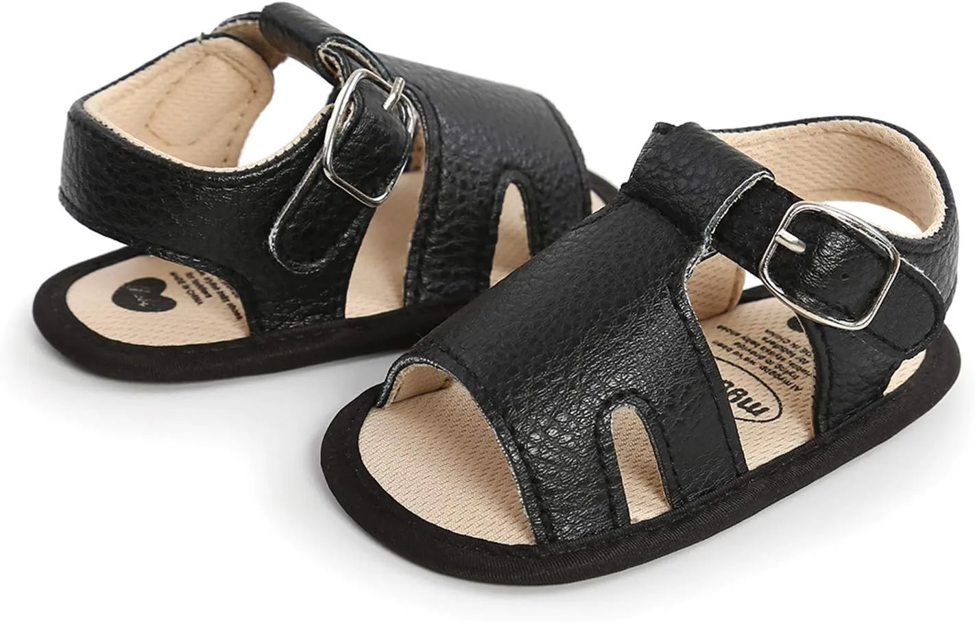 EnJoCho Cute Soft Walking Boys Prewalker Sandals Sole Baby Flat Rubber Girls Shoes Non-Slip Baby Lightwight Shoes (Black, 0-6 Months)
