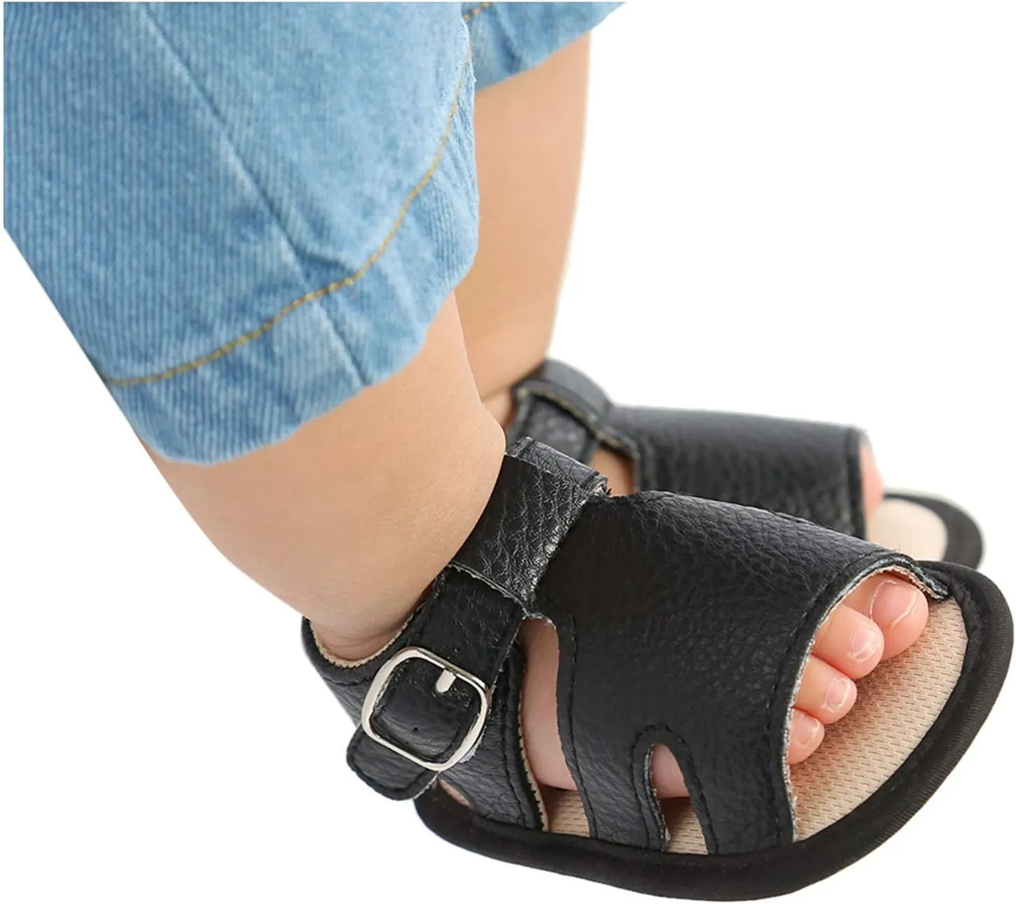 EnJoCho Cute Soft Walking Boys Prewalker Sandals Sole Baby Flat Rubber Girls Shoes Non-Slip Baby Lightwight Shoes (Black, 0-6 Months)