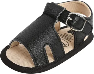 EnJoCho Cute Soft Walking Boys Prewalker Sandals Sole Baby Flat Rubber Girls Shoes Non-Slip Baby Lightwight Shoes (Black, 0-6 Months)