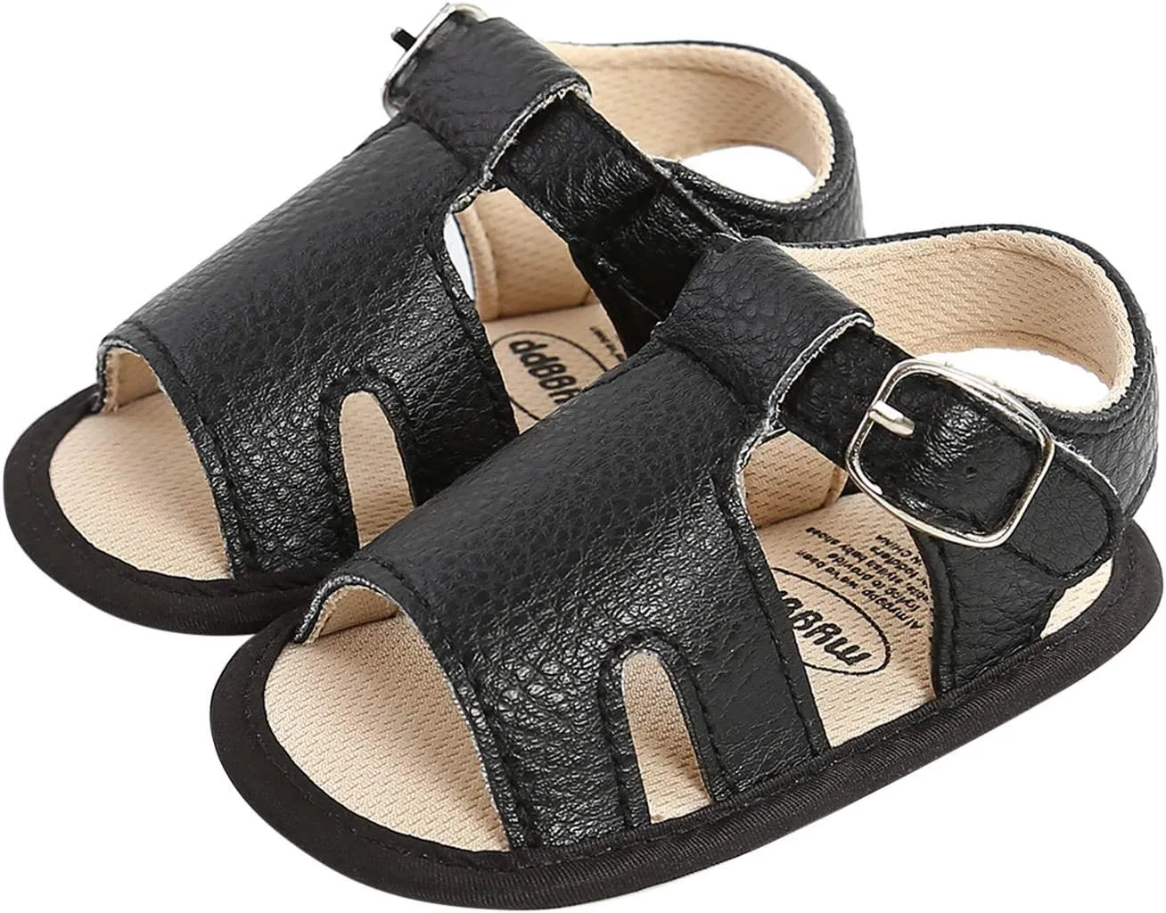 EnJoCho Cute Soft Walking Boys Prewalker Sandals Sole Baby Flat Rubber Girls Shoes Non-Slip Baby Lightwight Shoes (Black, 0-6 Months)