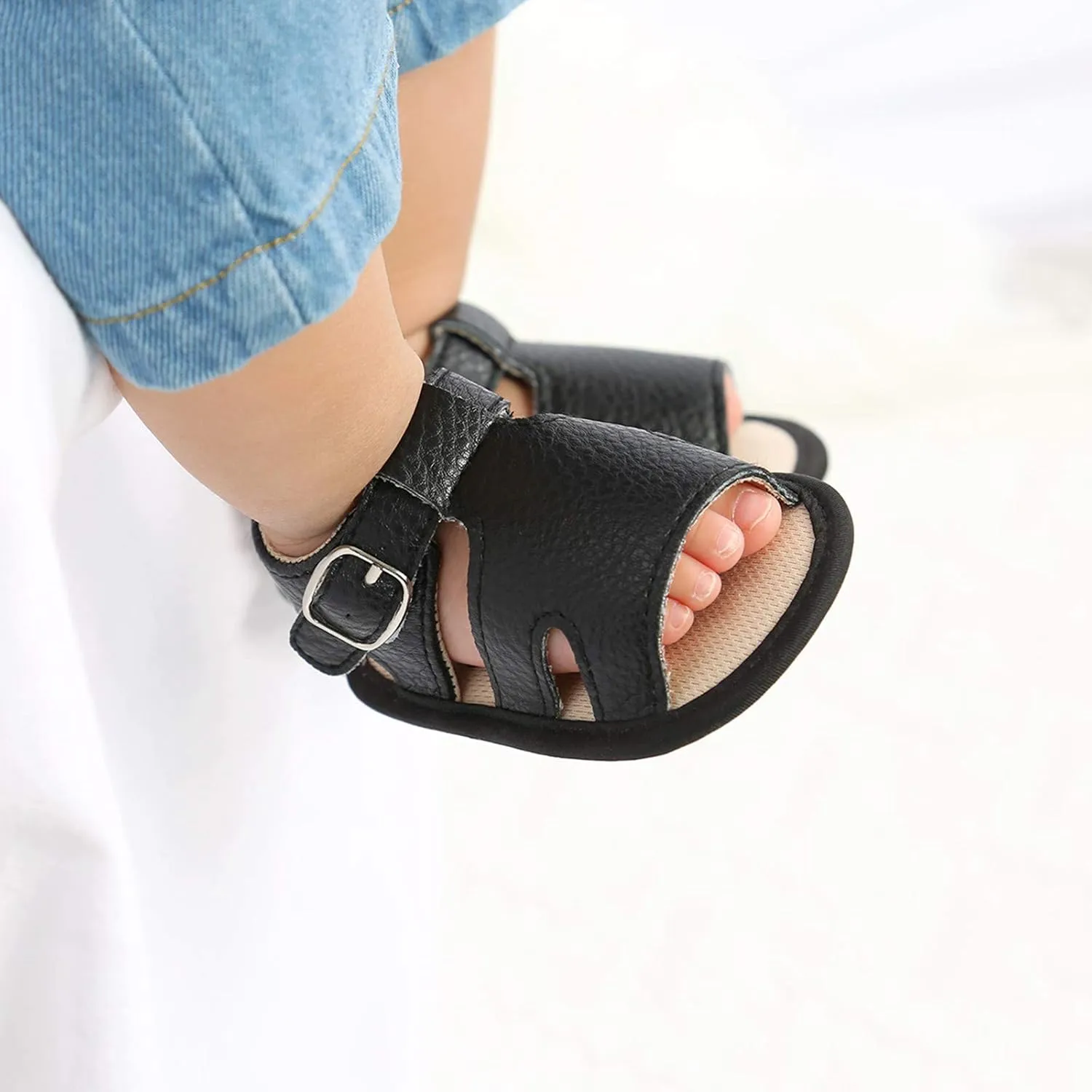 EnJoCho Cute Soft Walking Boys Prewalker Sandals Sole Baby Flat Rubber Girls Shoes Non-Slip Baby Lightwight Shoes (Black, 0-6 Months)