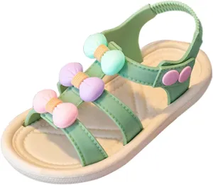 EnJoCho Infant Toddler Shoes Soft Sole Non Slip Straw Soft Sole Beach Shoes Sweet Fashion Bow Sandals Toddler Walking Shoes (Green, 3Years)