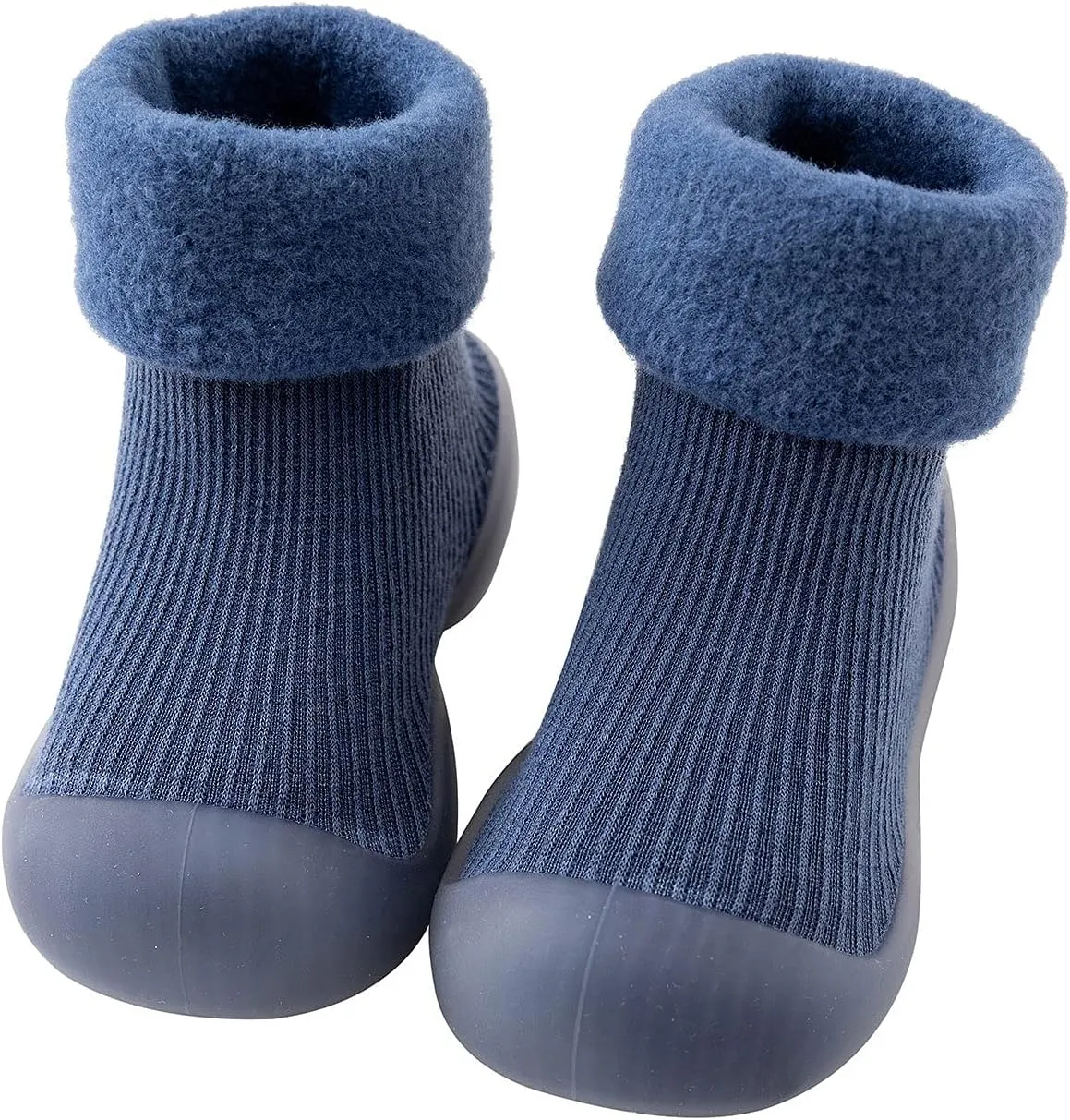 EnJoCho Kids Non Slip Shoes Kids Toddler Baby Boys Girls Solid Warm Knit Soft Sole Rubber Shoe Socks Slipper Socks (Blue, 20)
